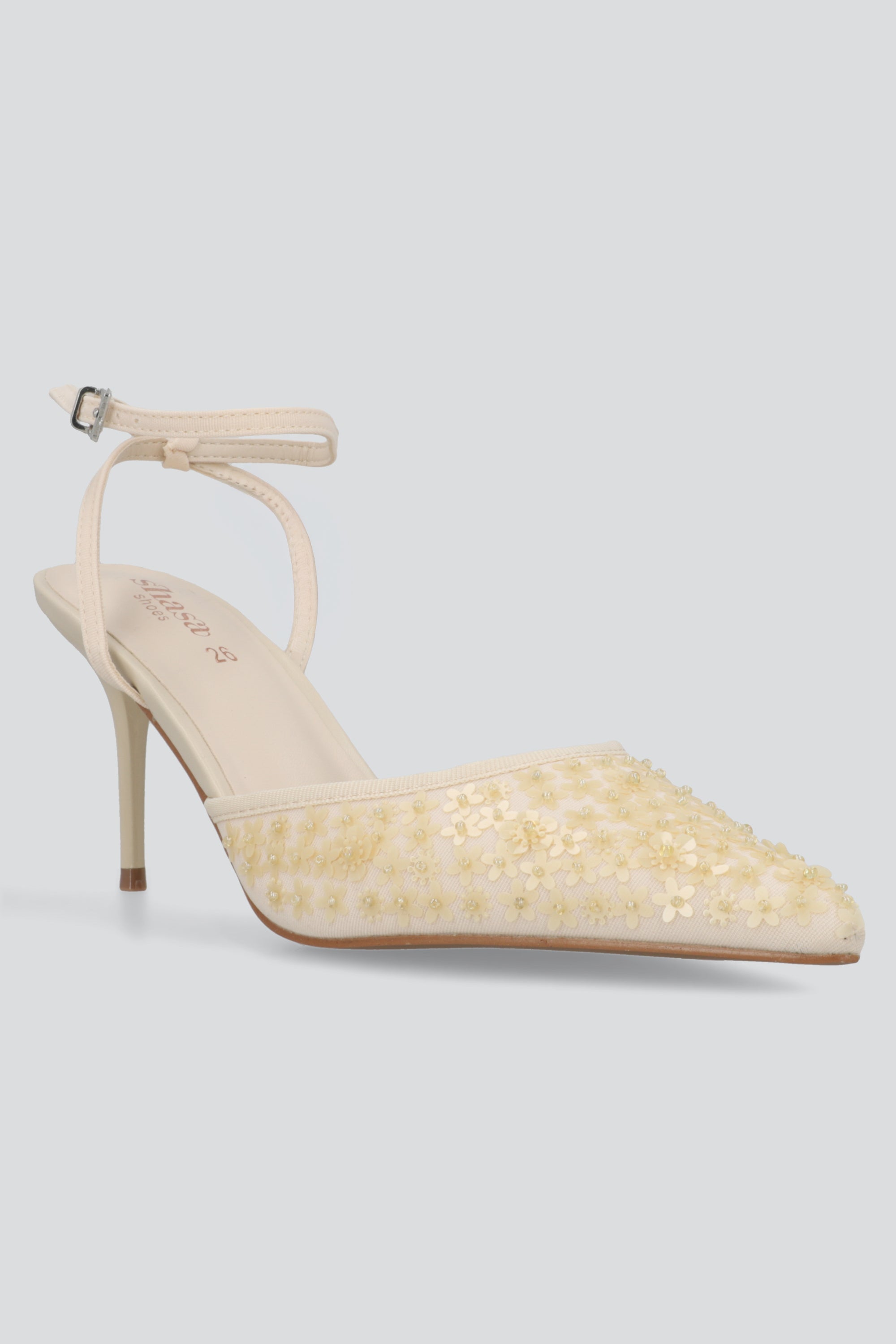 Tacon pointy lentejuelas flores ROSA