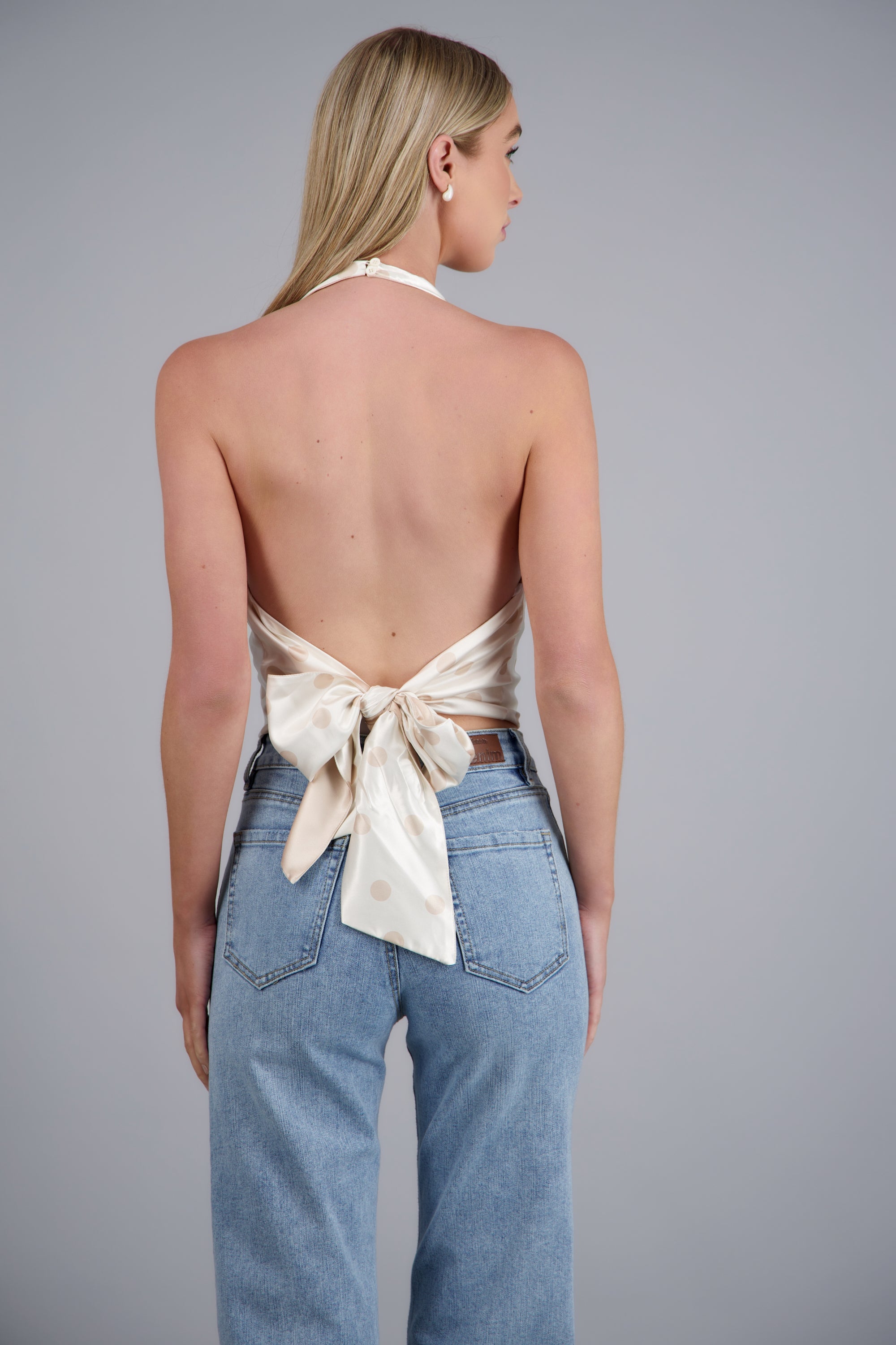 Top de satin halter polka dots BEIGE
