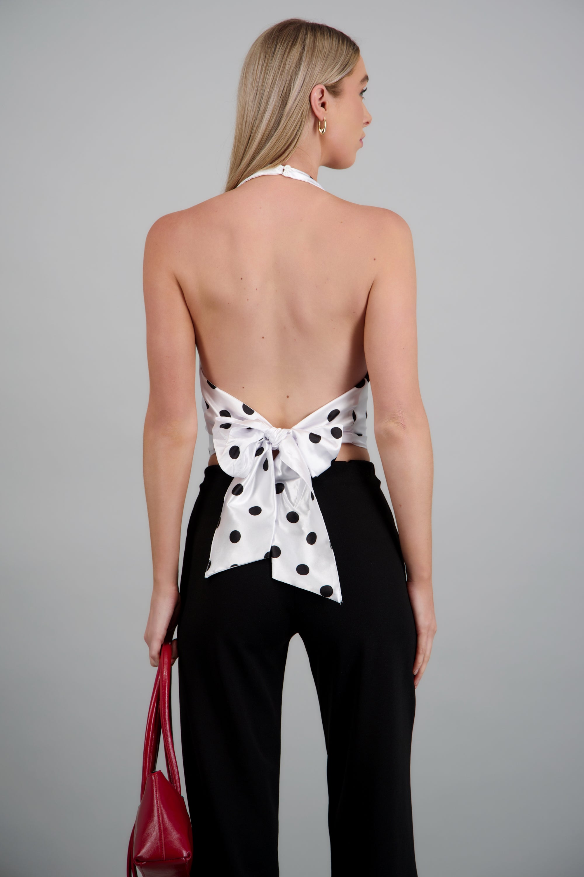 Top de satin halter polka dots BLANCO COMBO