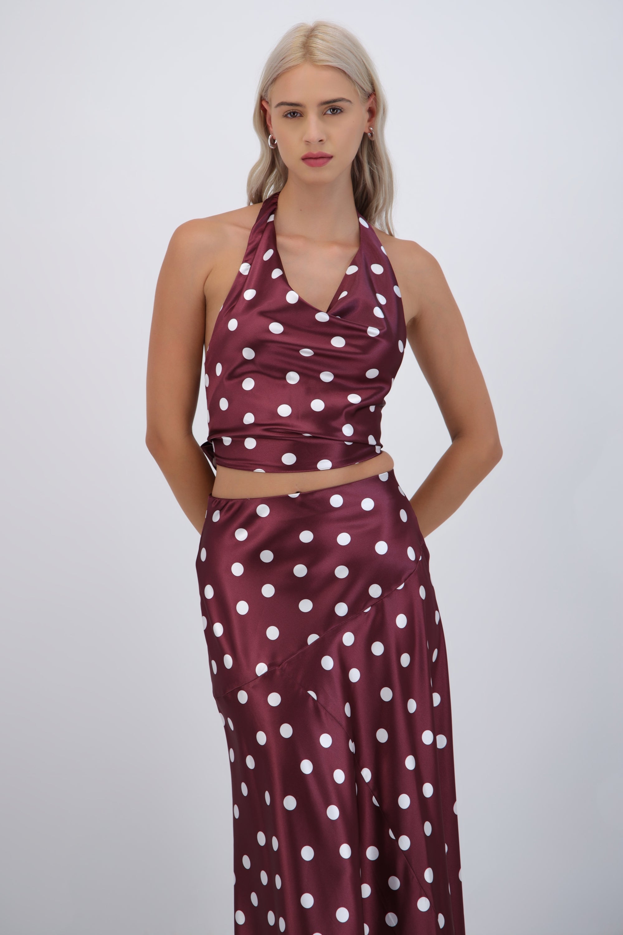 Top de satin halter polka dots CIRUELA