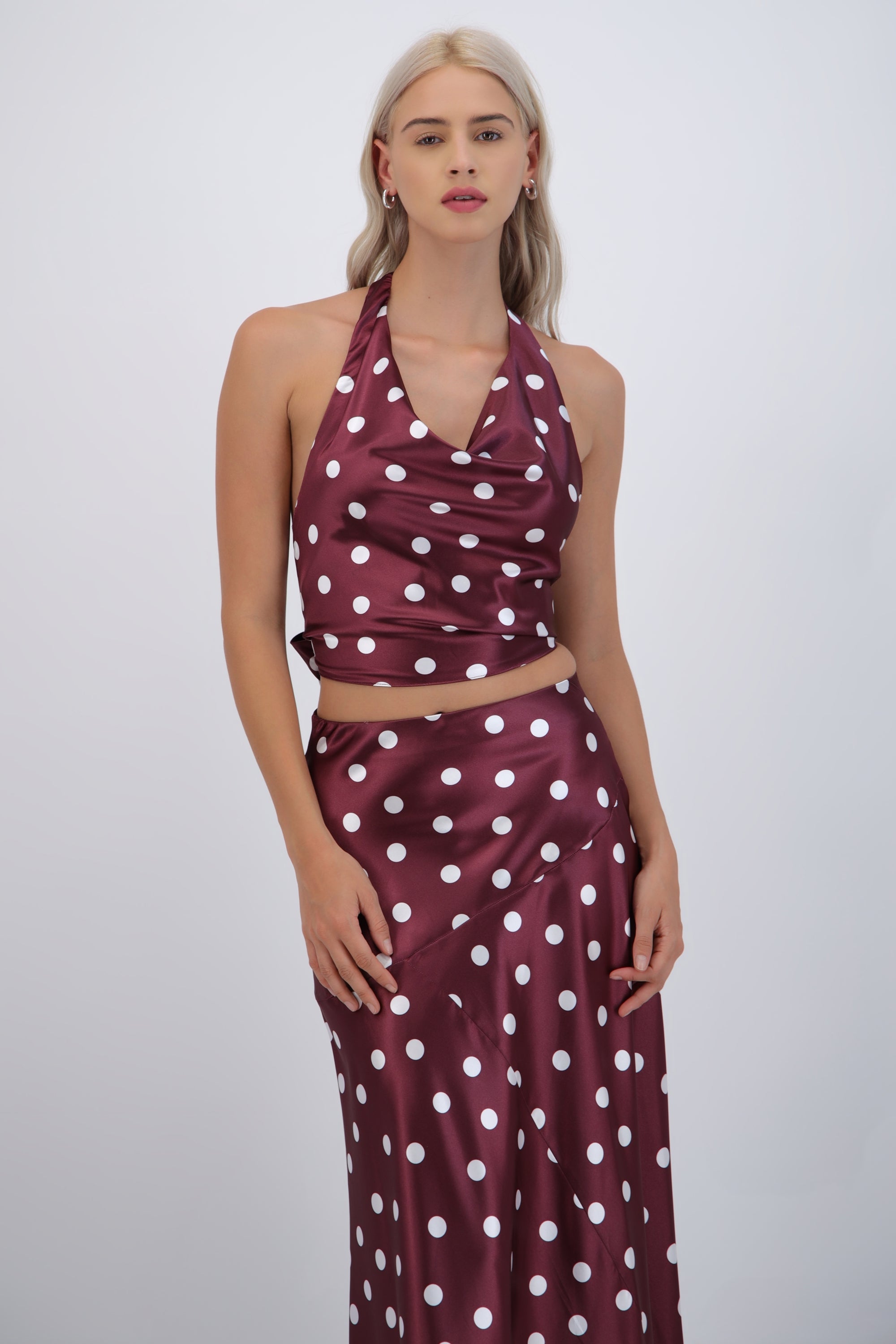 Top de satin halter polka dots CIRUELA