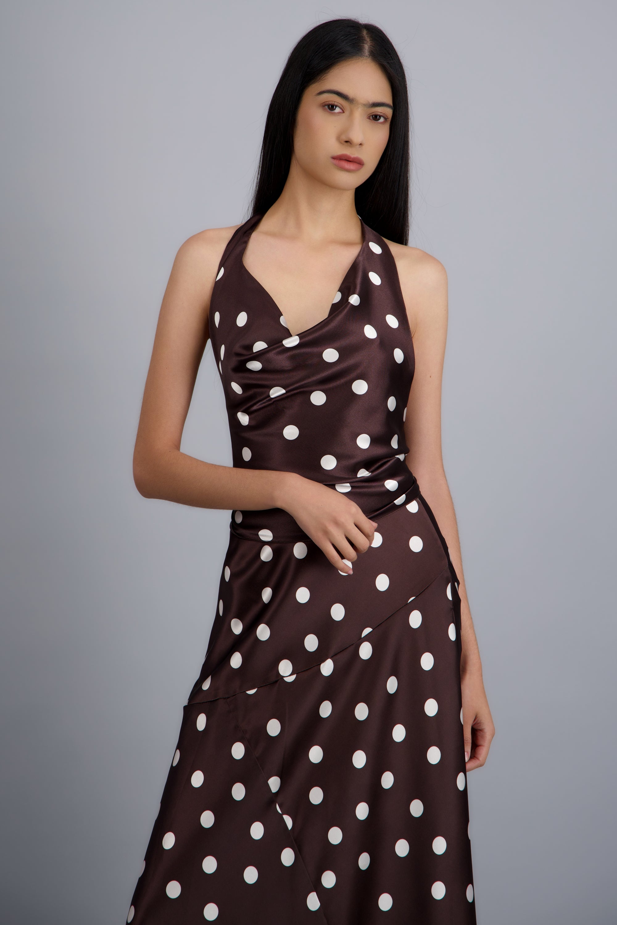 Top de satin halter polka dots CAFE COMBO