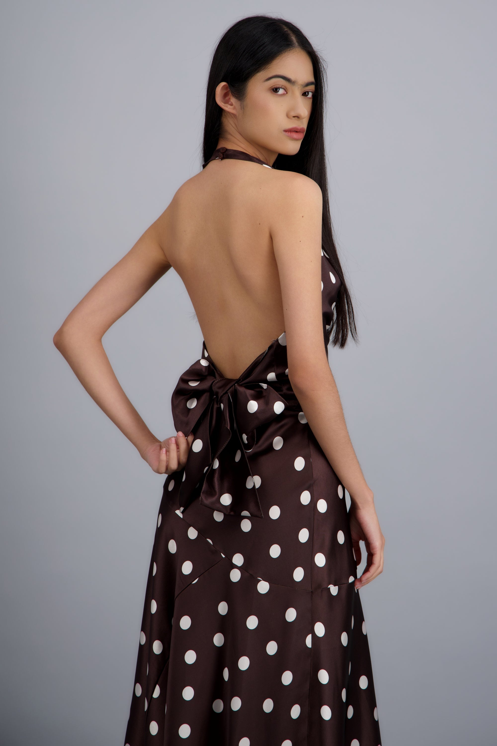Top de satin halter polka dots CAFE COMBO
