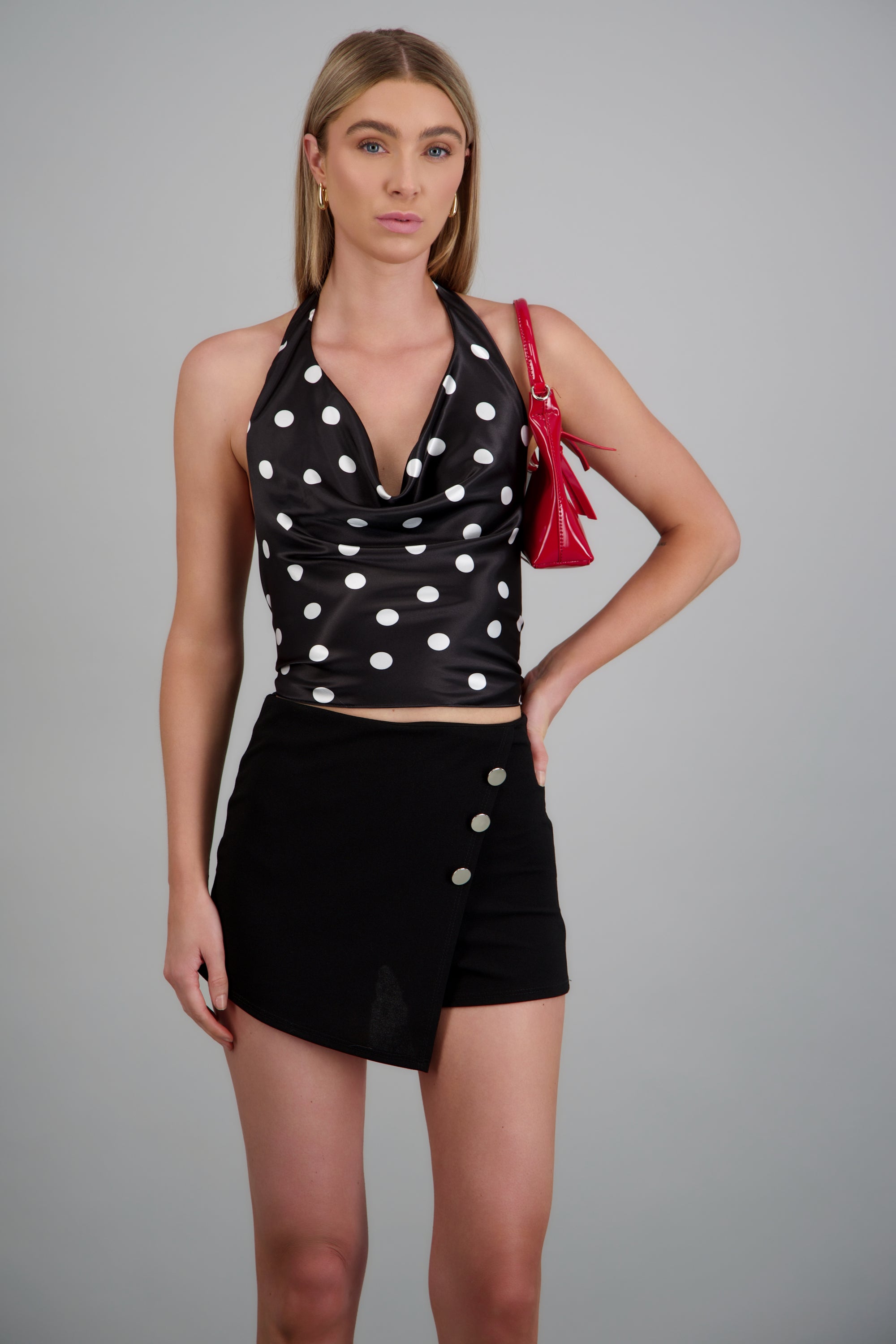 Top de satin halter polka dots NEGRO COMBO