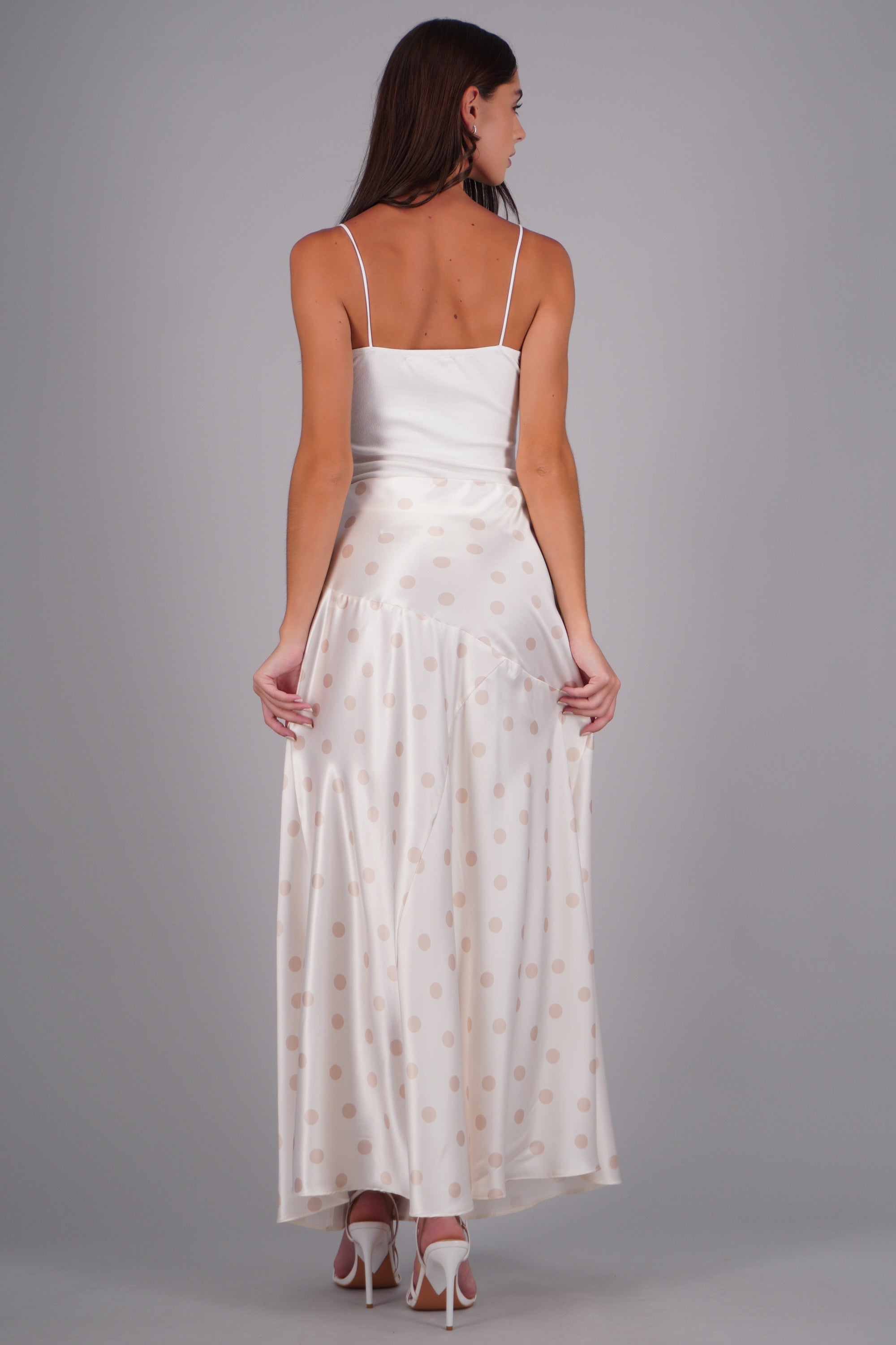 Falda midi de satin polka dots BEIGE