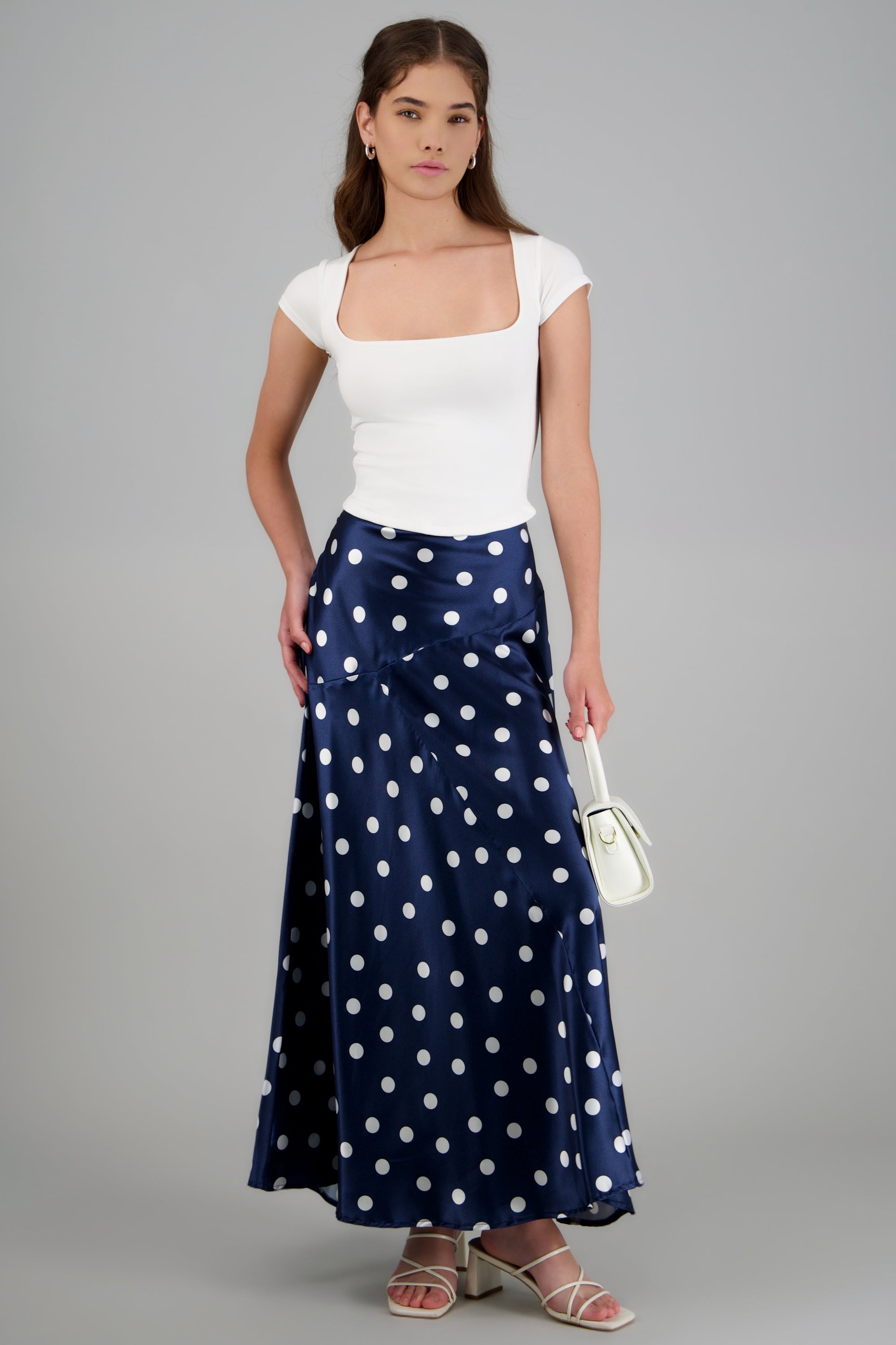 Falda midi de satin polka dots MARINO COMBO