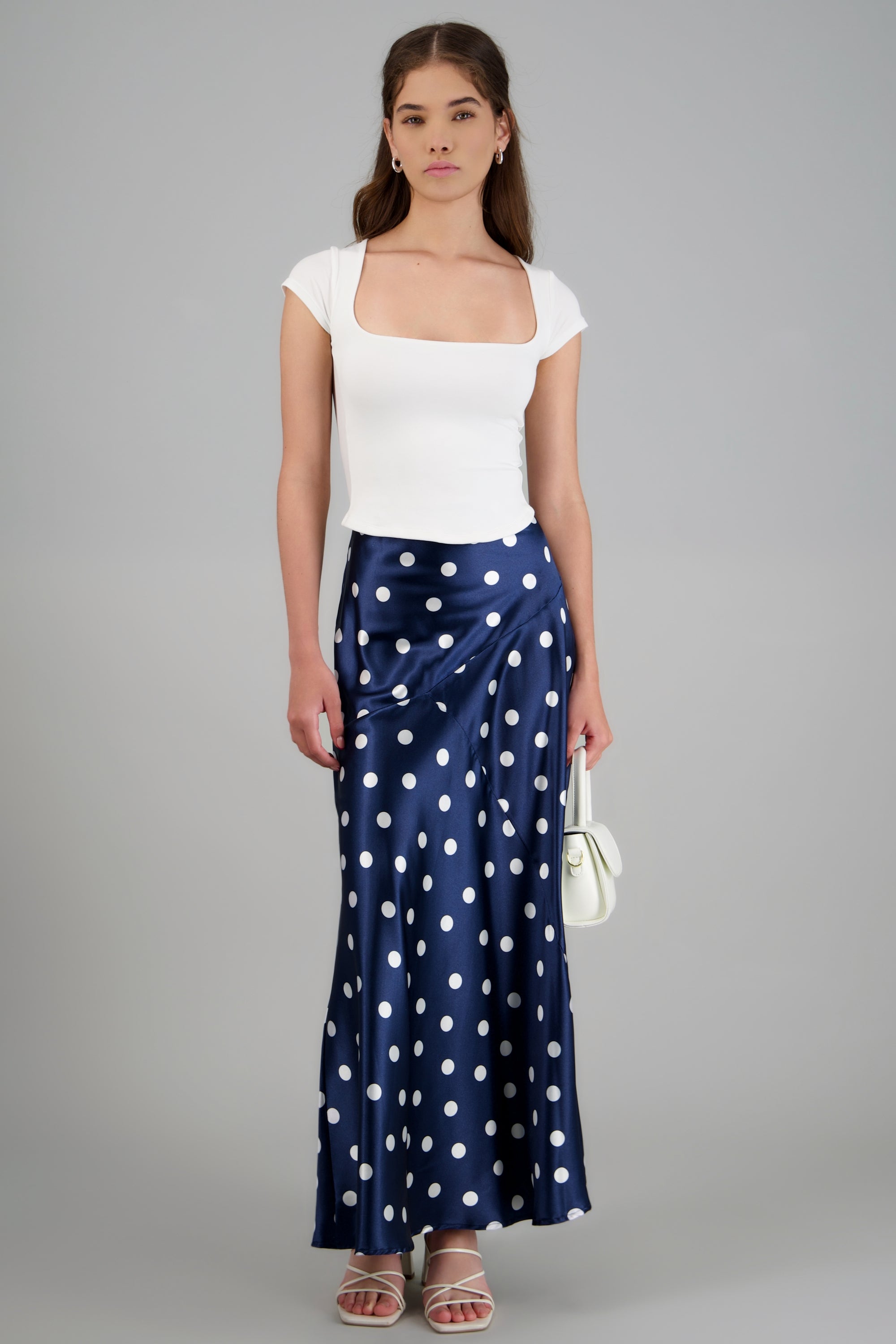 Falda midi de satin polka dots MARINO COMBO