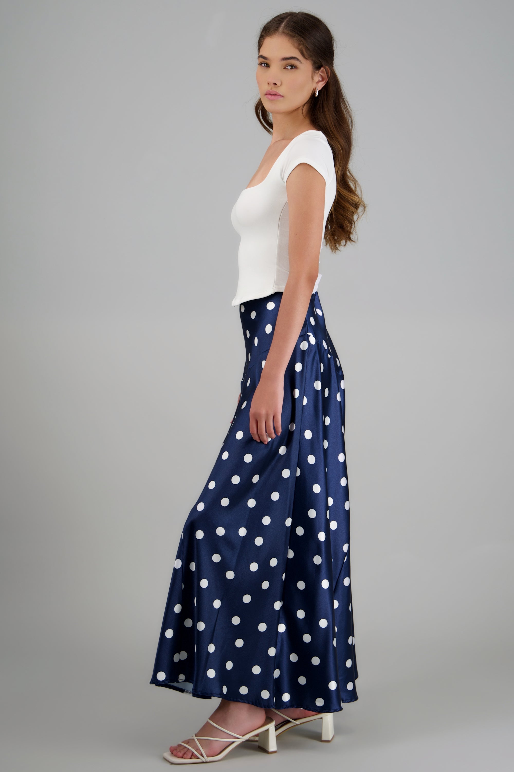 Falda midi de satin polka dots MARINO COMBO
