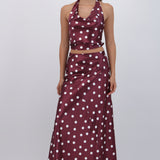 Falda midi de satin polka dots