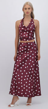 Falda midi de satin polka dots