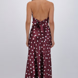 Falda midi de satin polka dots
