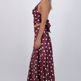 Falda midi de satin polka dots