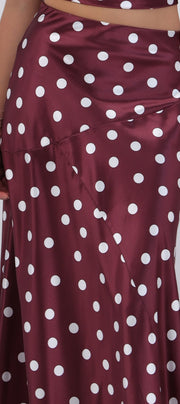 Falda midi de satin polka dots