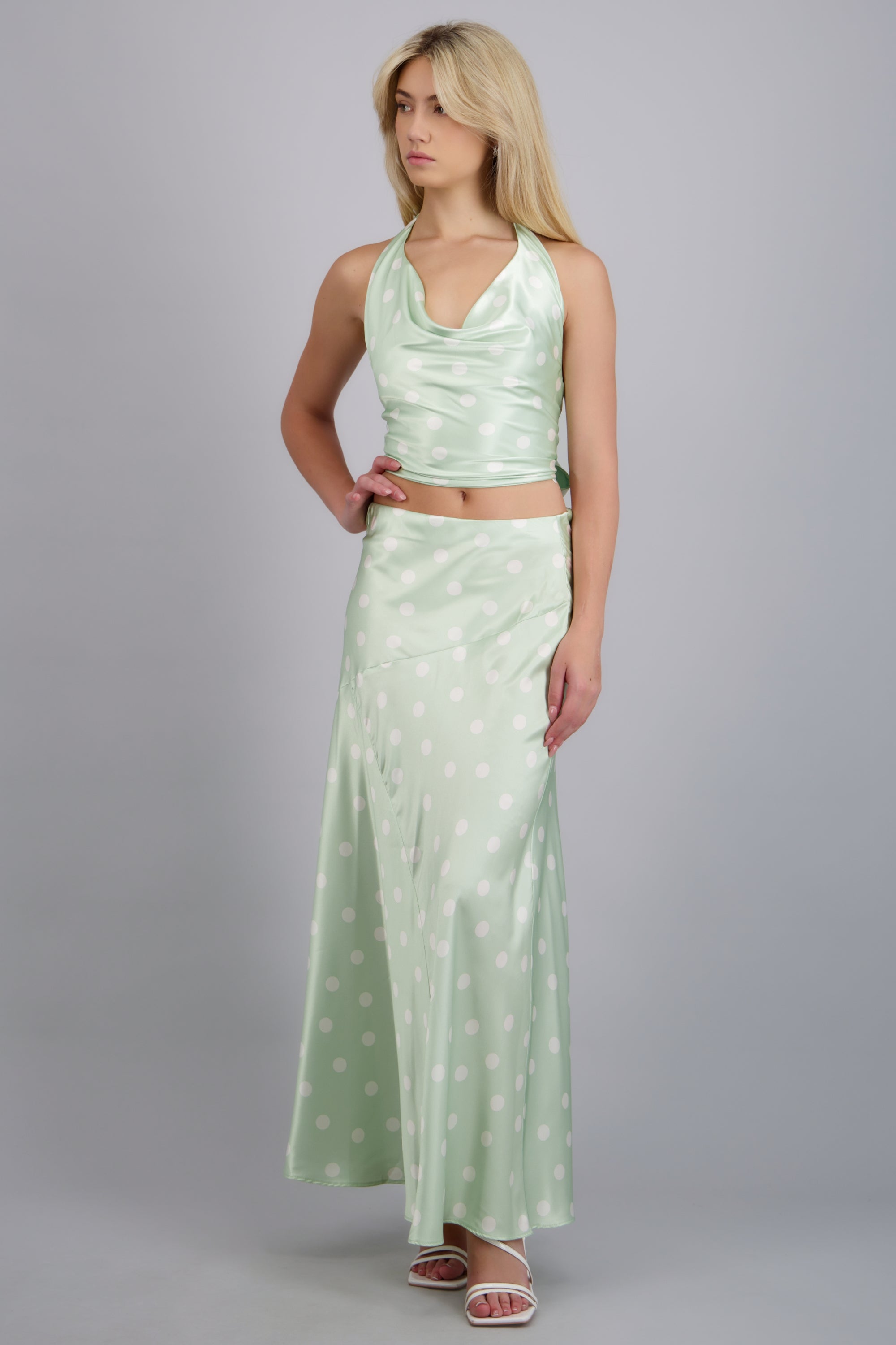 Falda midi de satin polka dots SAGE