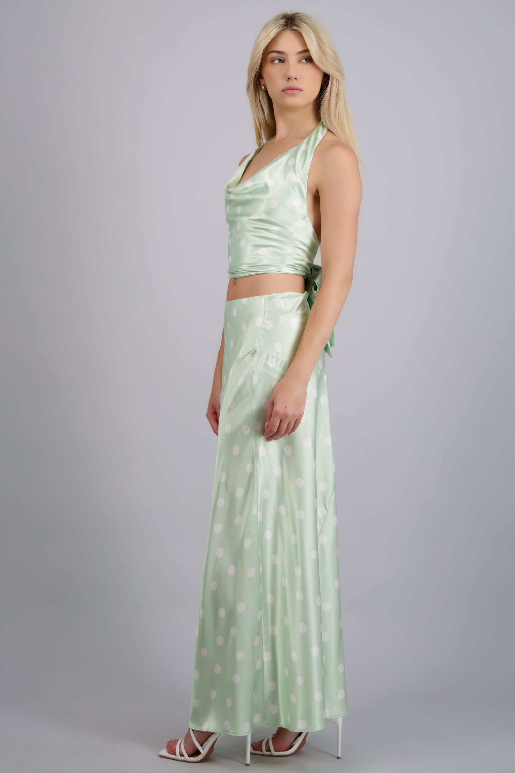 Falda midi de satin polka dots SAGE
