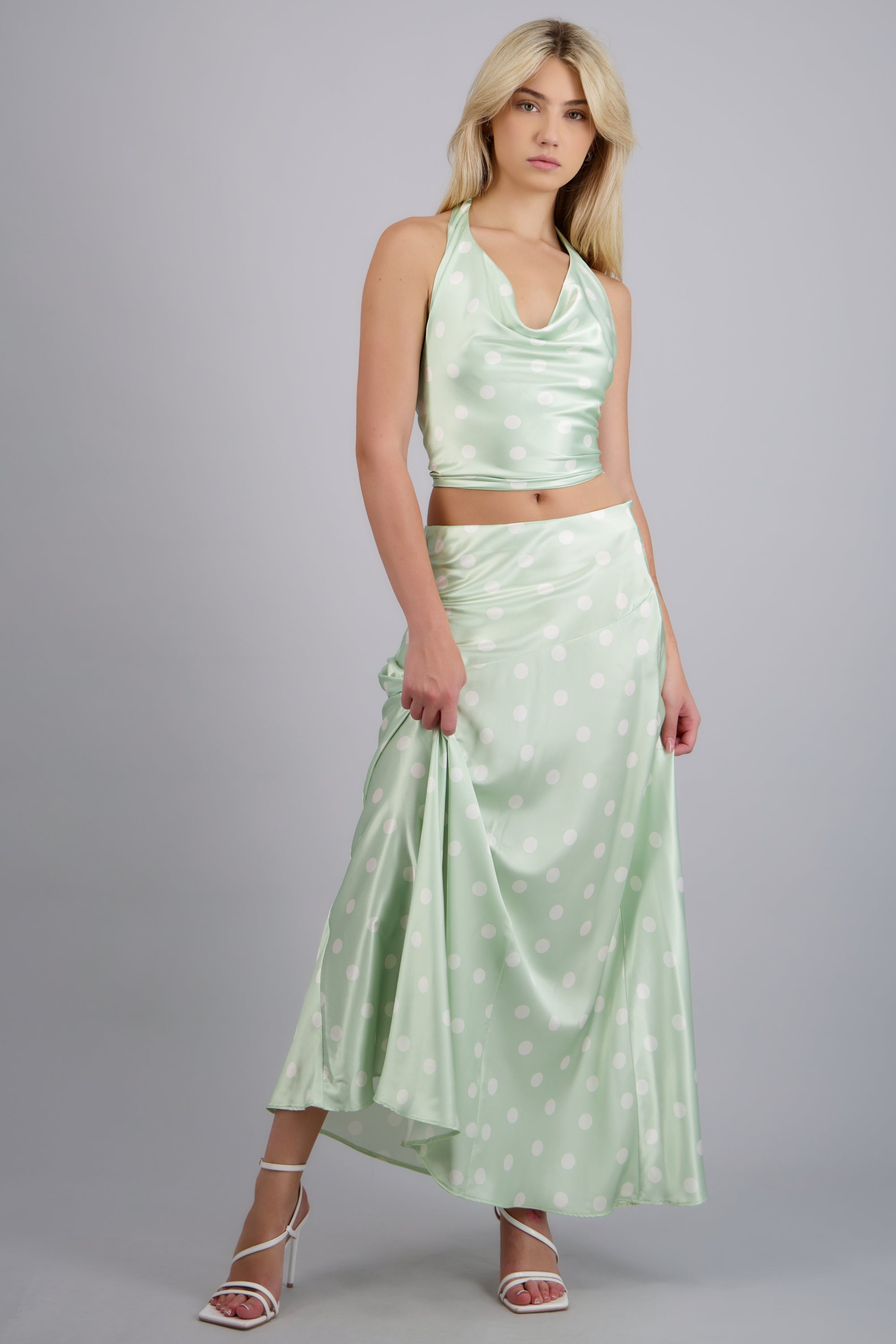 Falda midi de satin polka dots SAGE