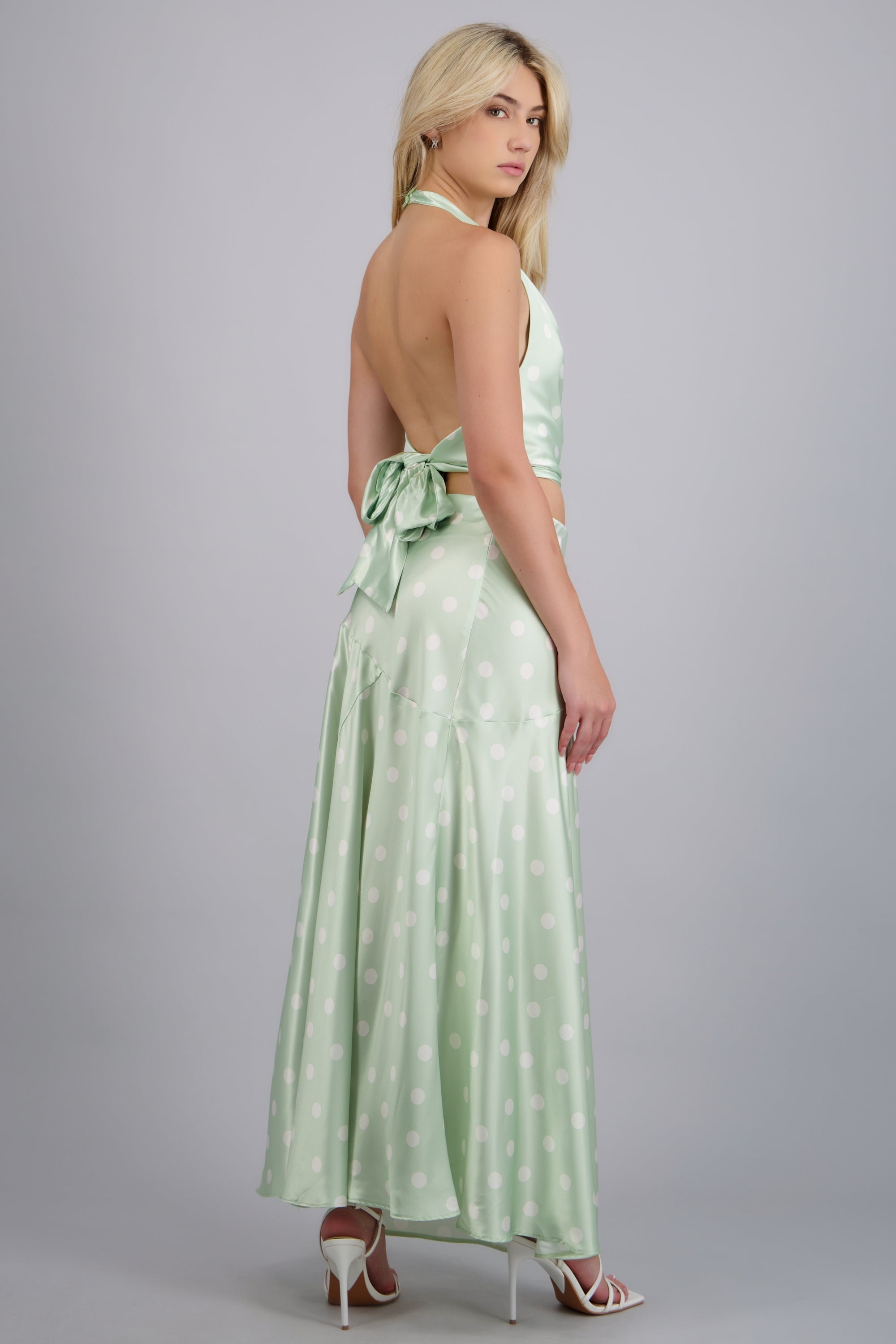 Falda midi de satin polka dots SAGE