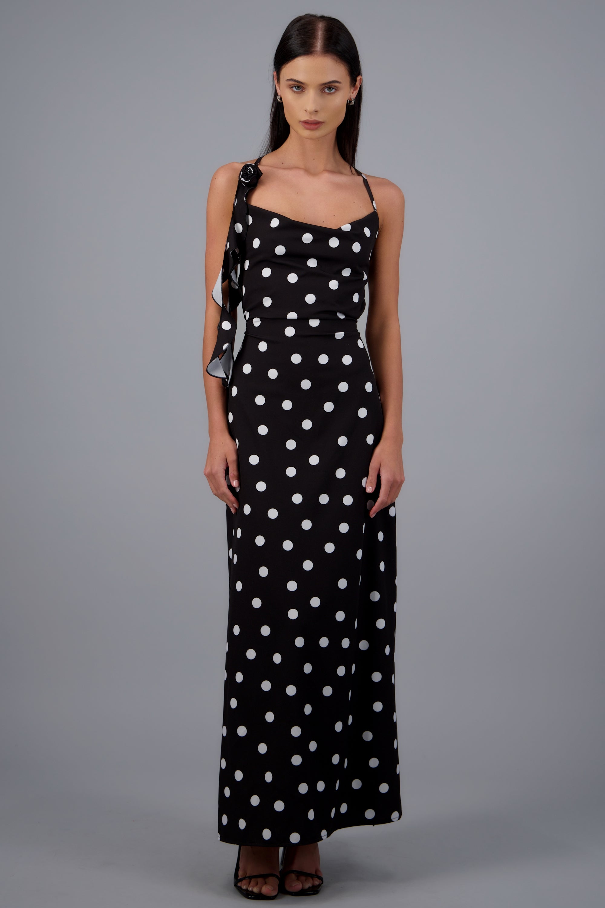 Vestido midi halter polka dots NEGRO COMBO