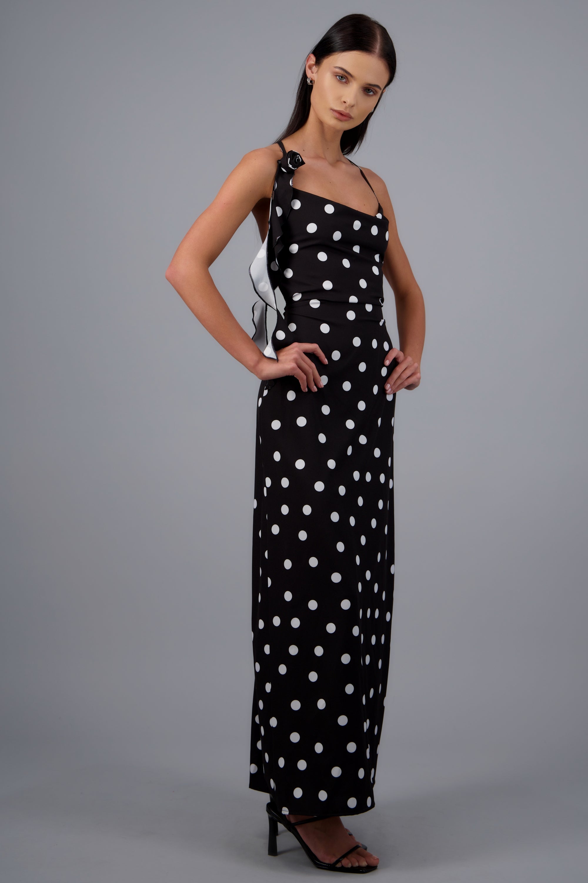 Vestido midi halter polka dots NEGRO COMBO