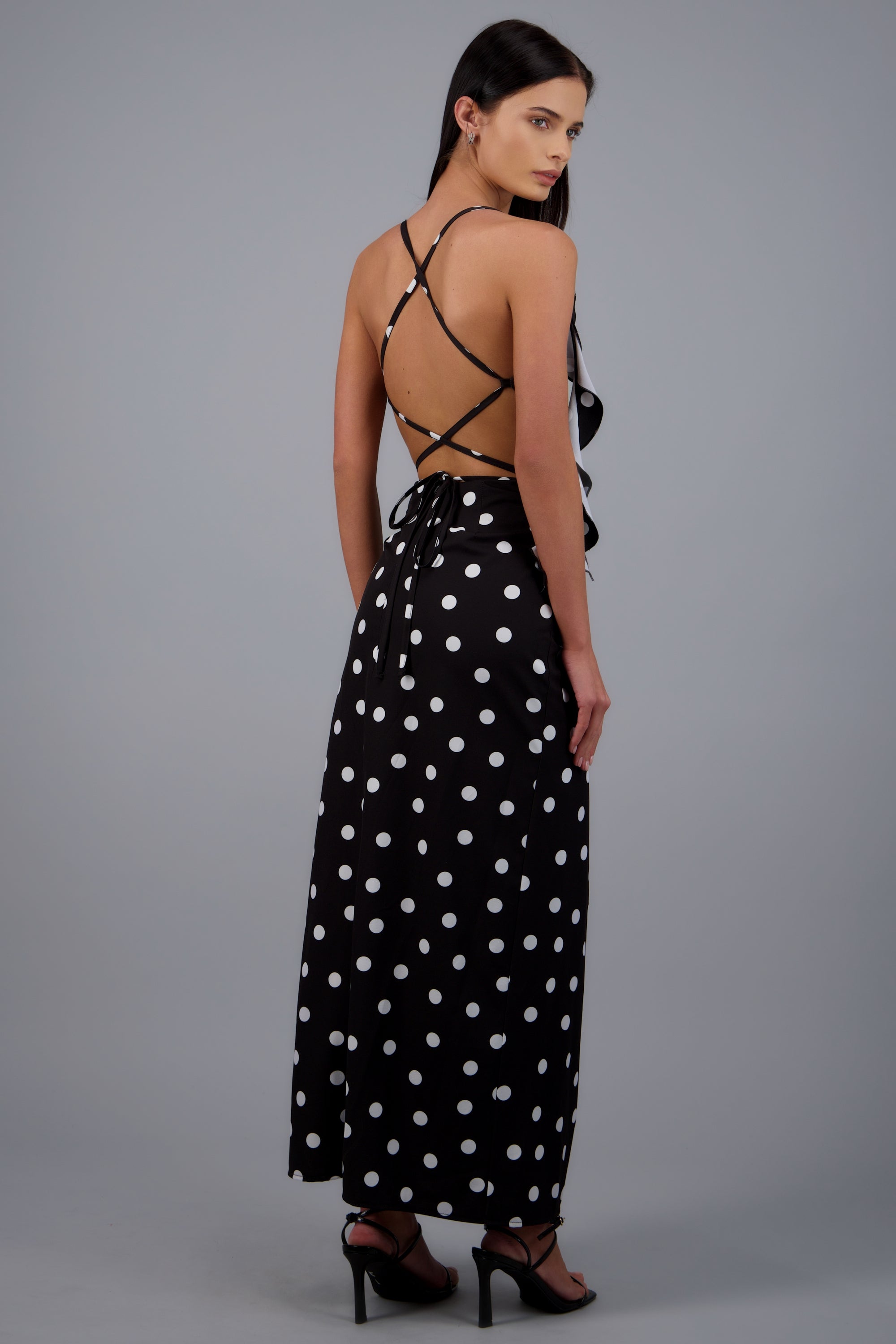 Vestido midi halter polka dots NEGRO COMBO