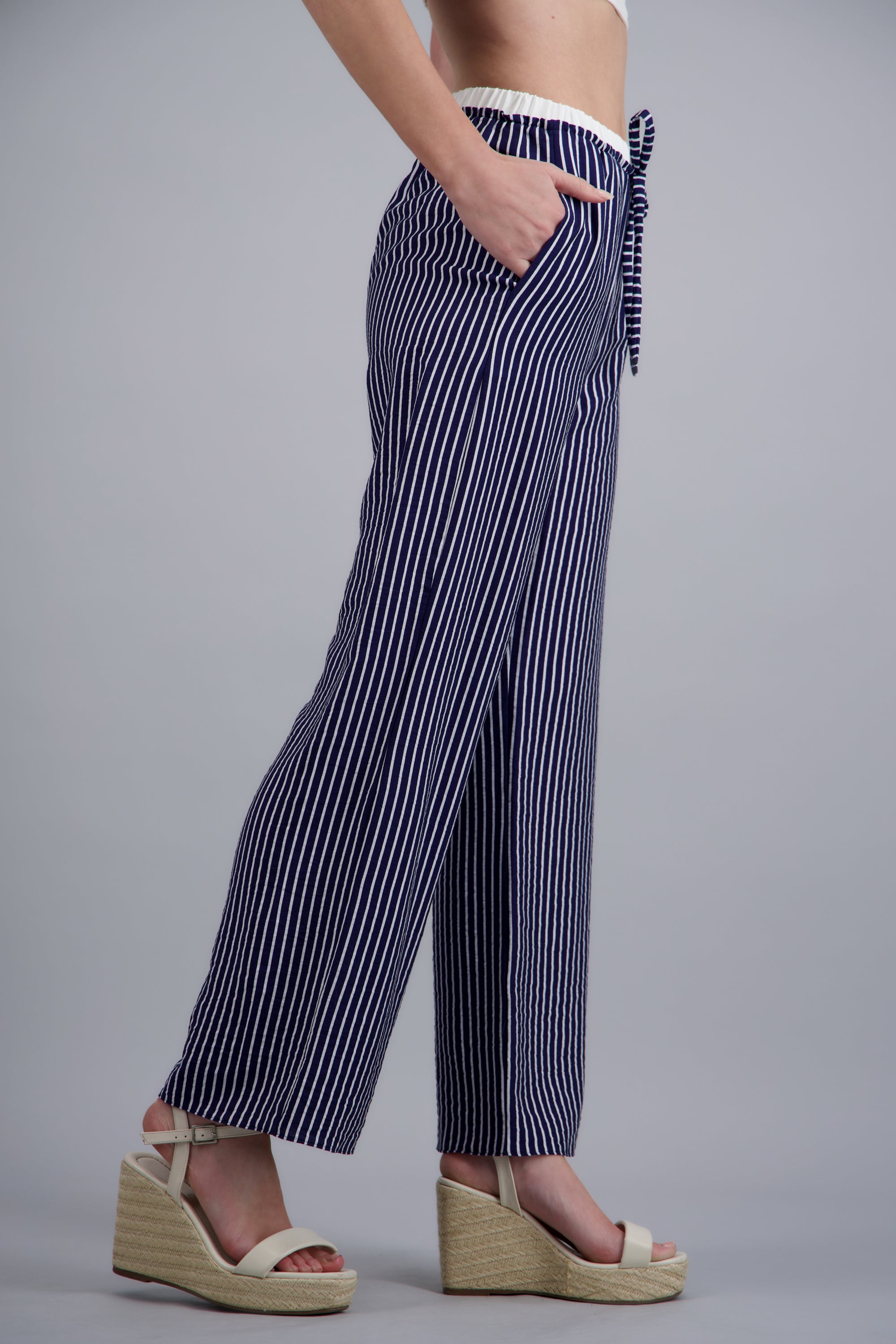 Pantalon de rayas pretina con contraste MARINO COMBO