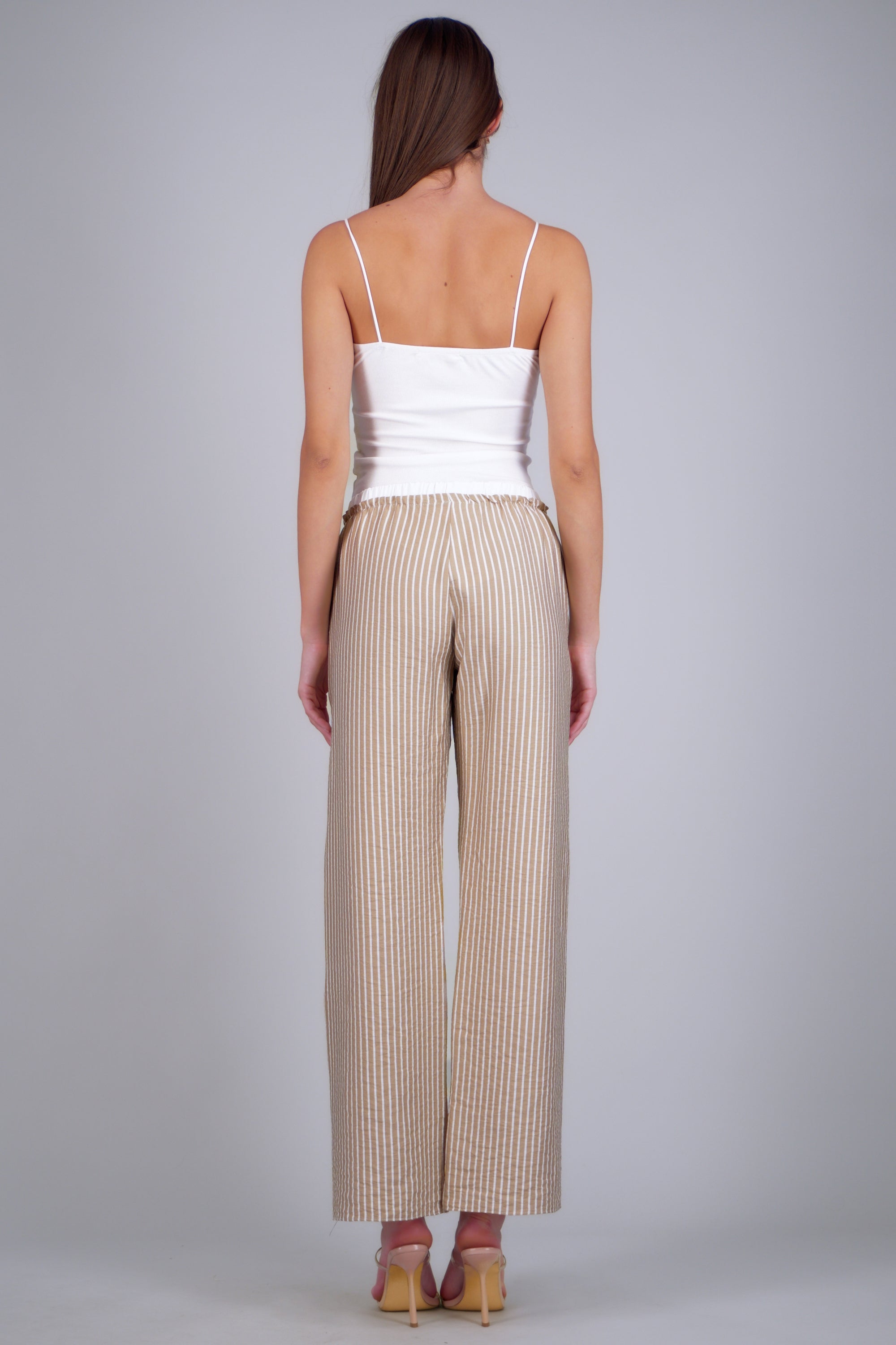 Pantalon de rayas pretina con contraste KHAKI COMBO
