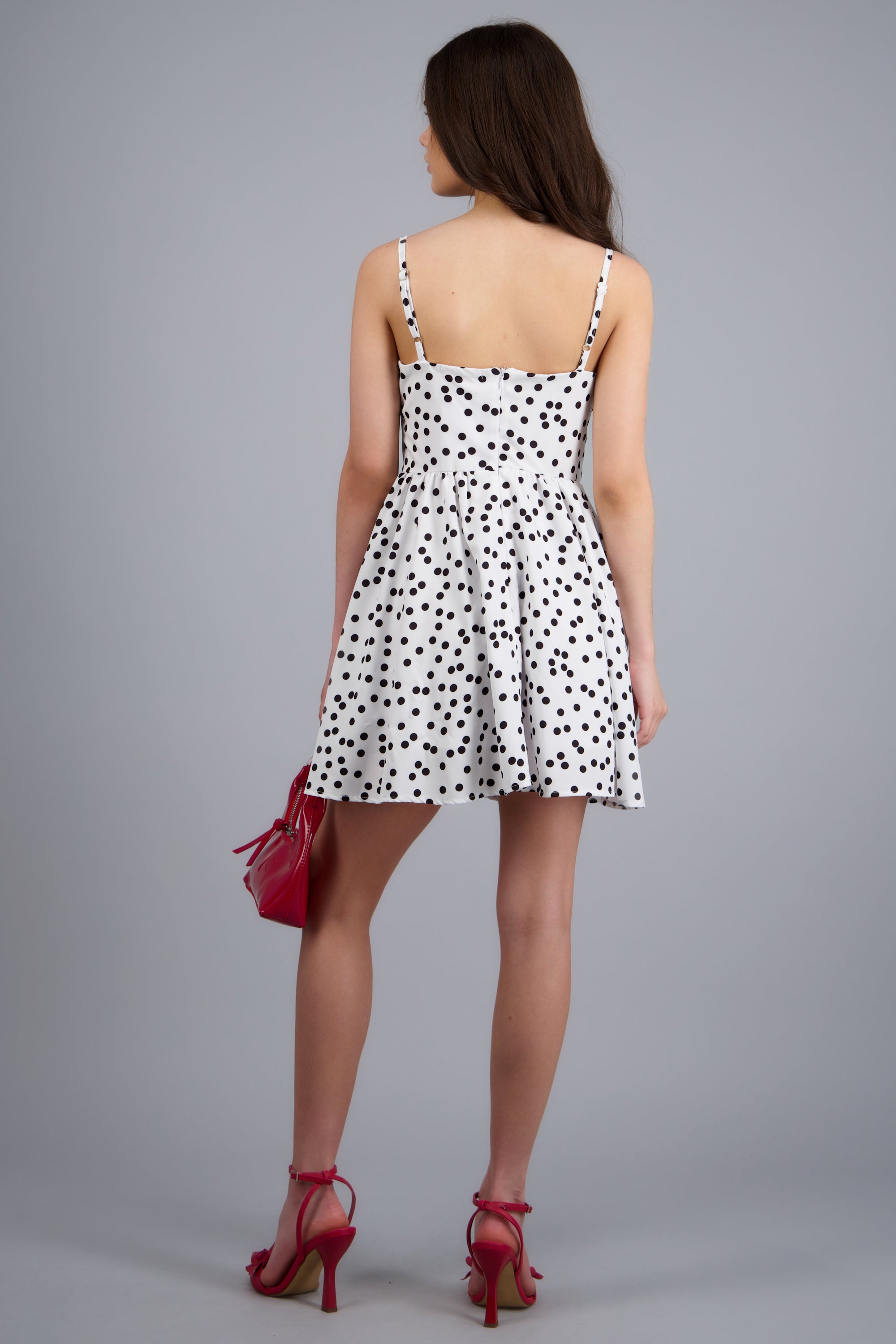 Vestido mini tirantes polka dots BLANCO COMBO