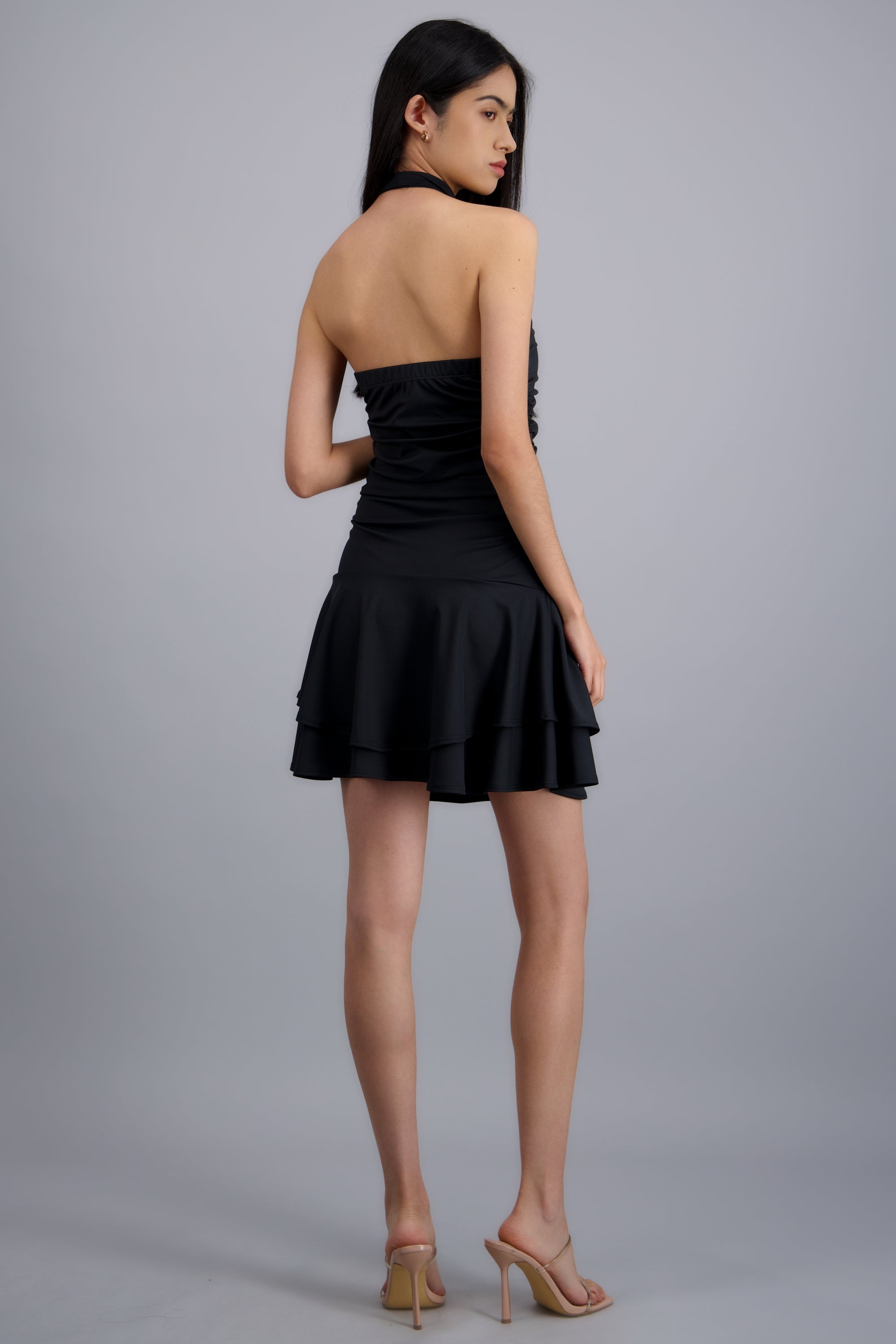 Vestido mini halter drapeado NEGRO