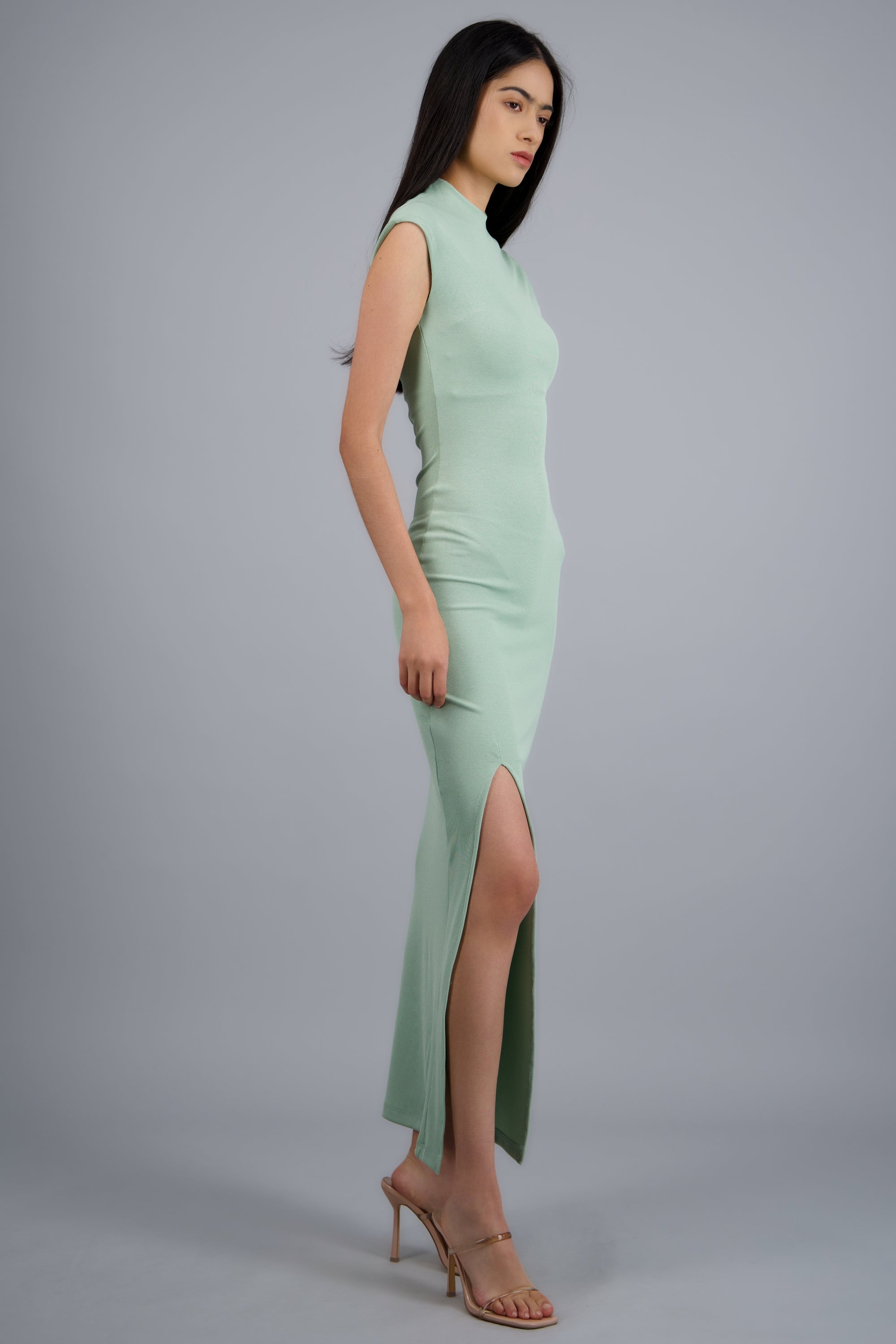 Vestido maxi rib sin mangas cuello redondo SAGE