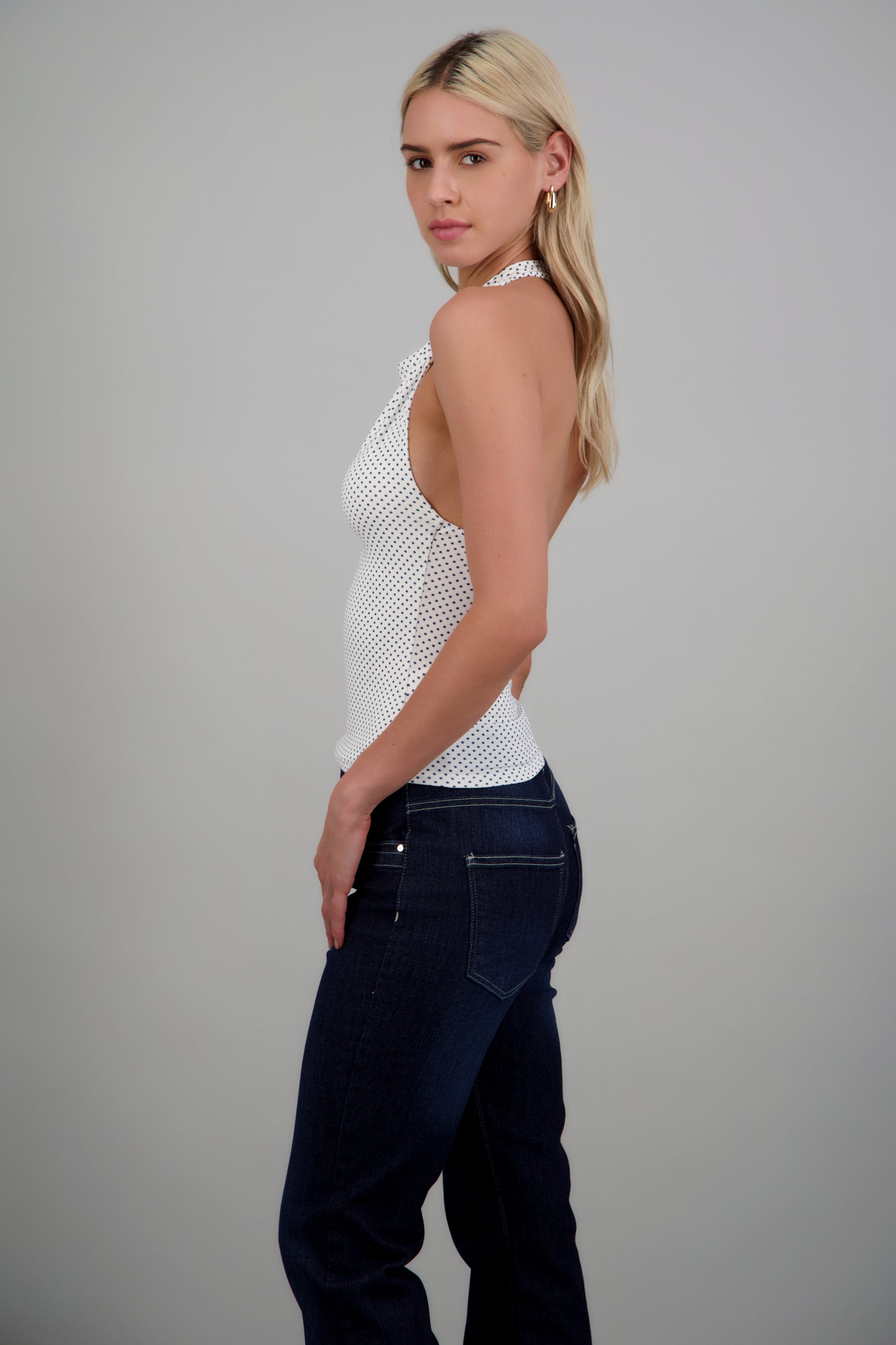 Blusa halter cuello drapeado polka MARINO COMBO