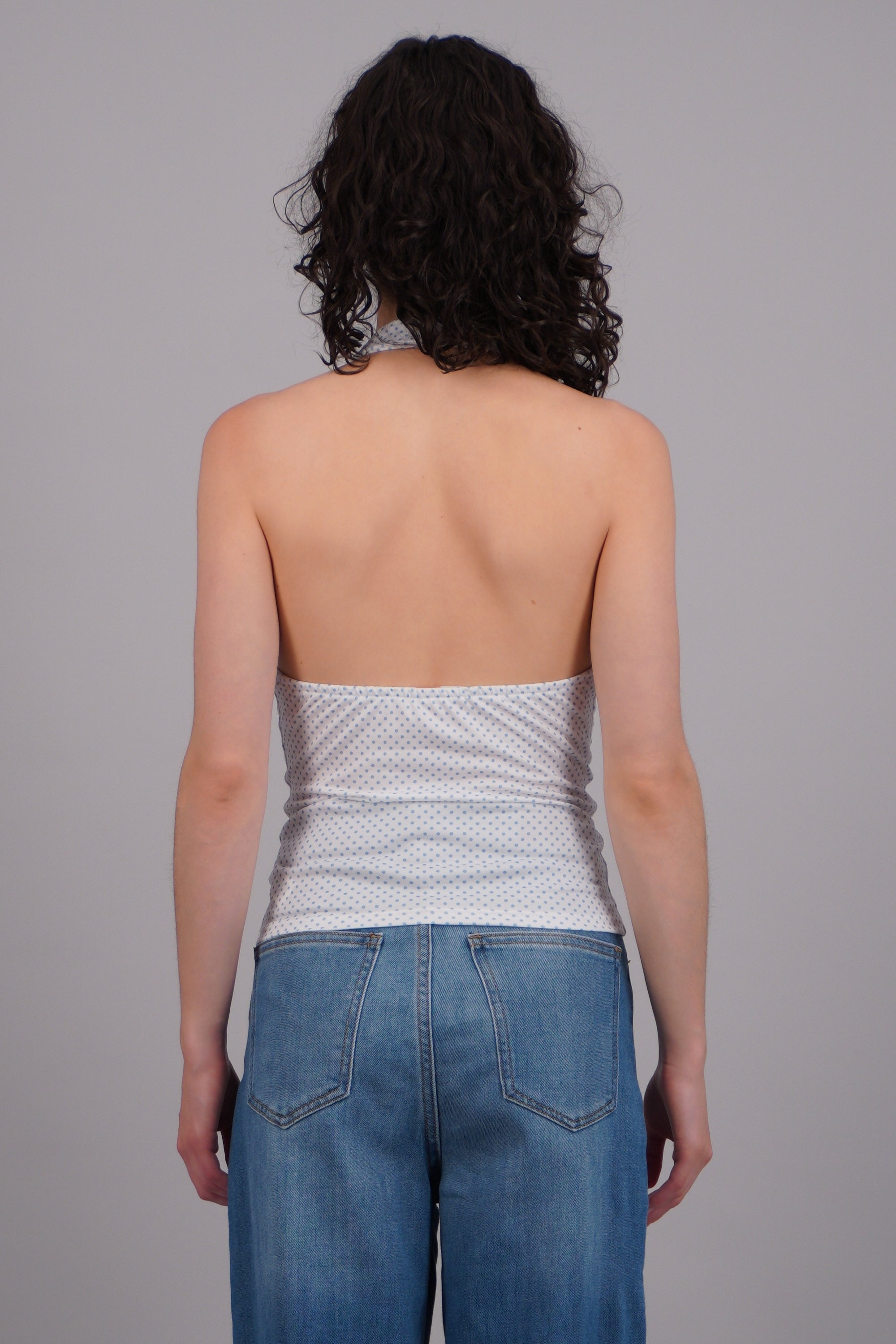 Blusa halter cuello drapeado polka AZUL COMBO