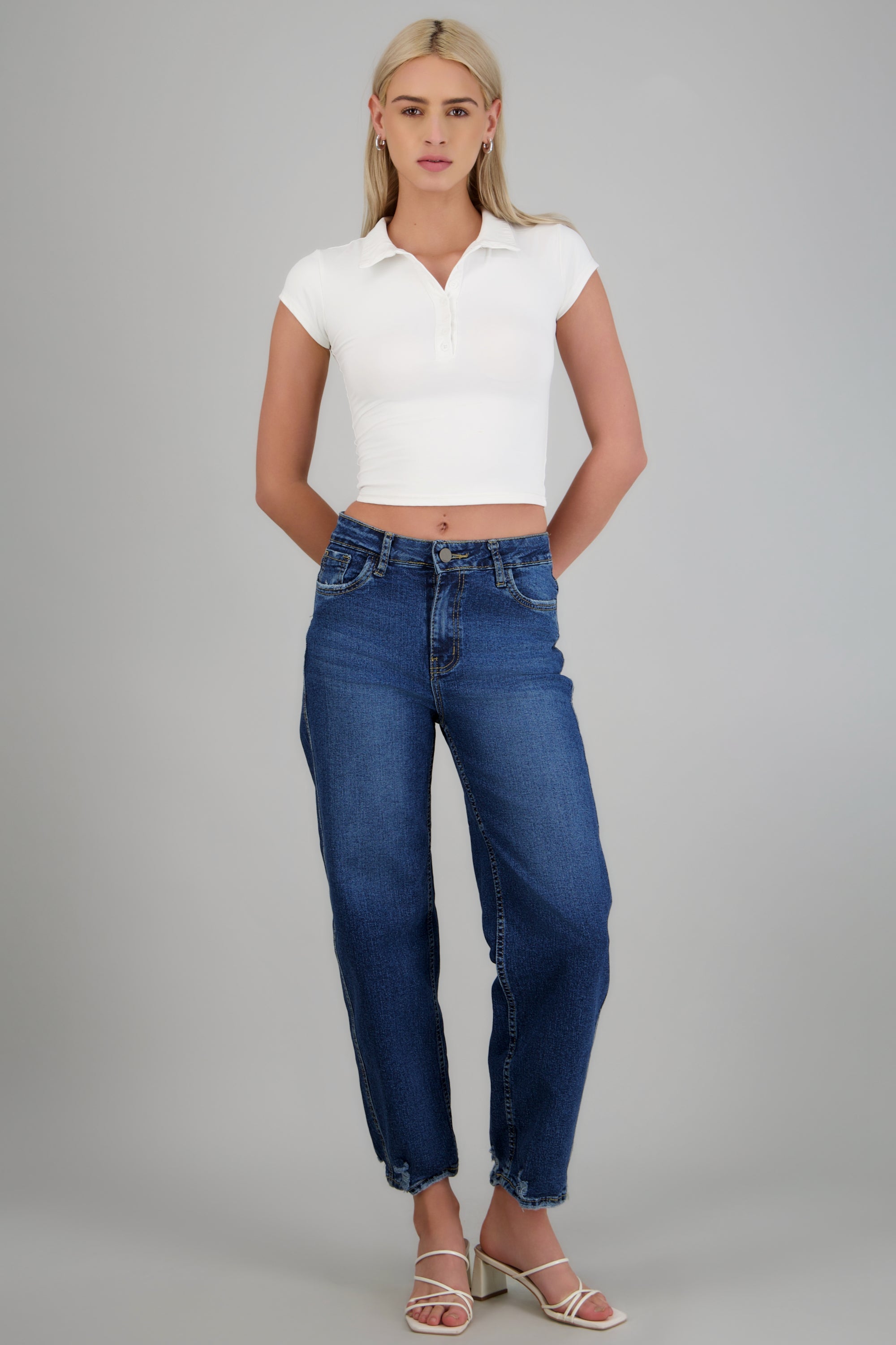 Jeans barrel mid rise DARK WASH