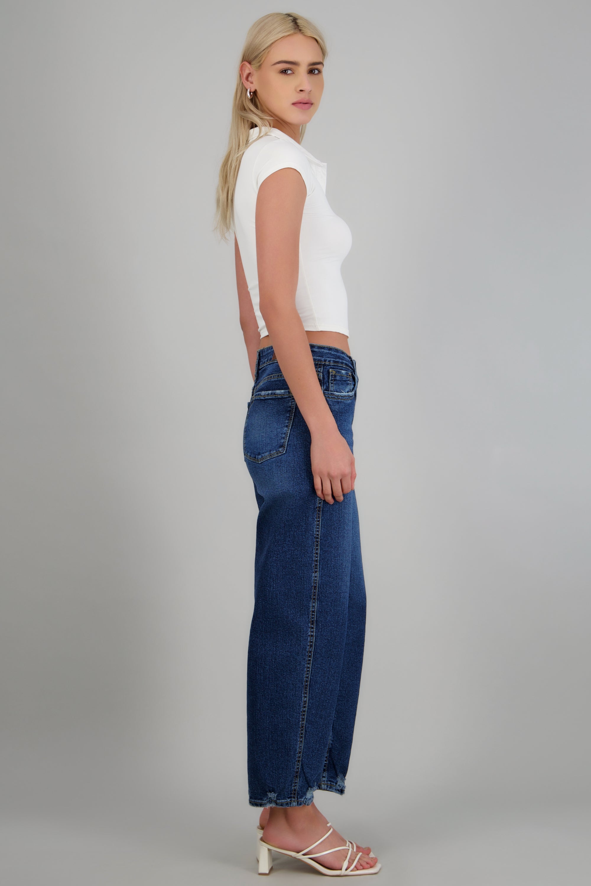 Jeans barrel mid rise DARK WASH