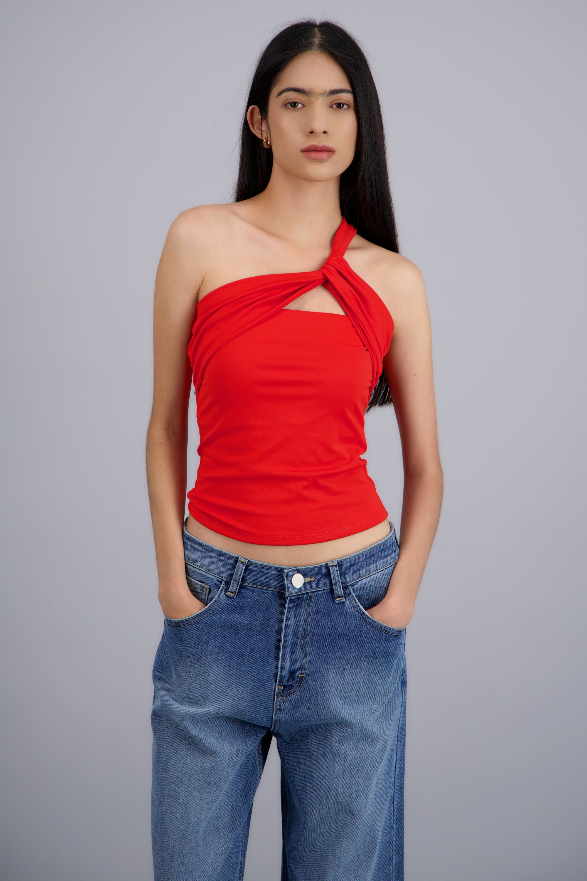 Top asimetrico detalle escote ROJO
