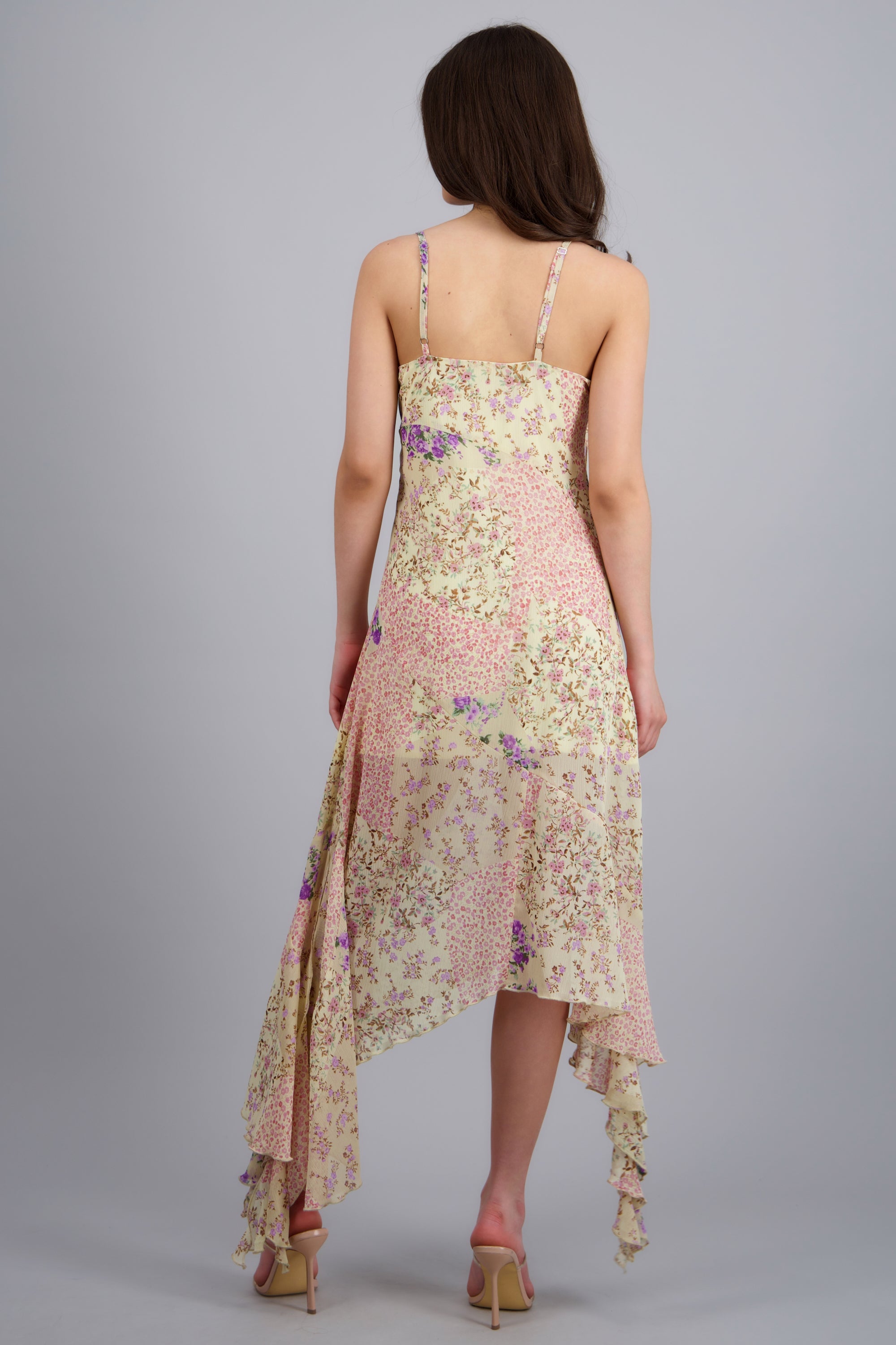 Vestido midi asimetrico tirantes ROSA COMBO