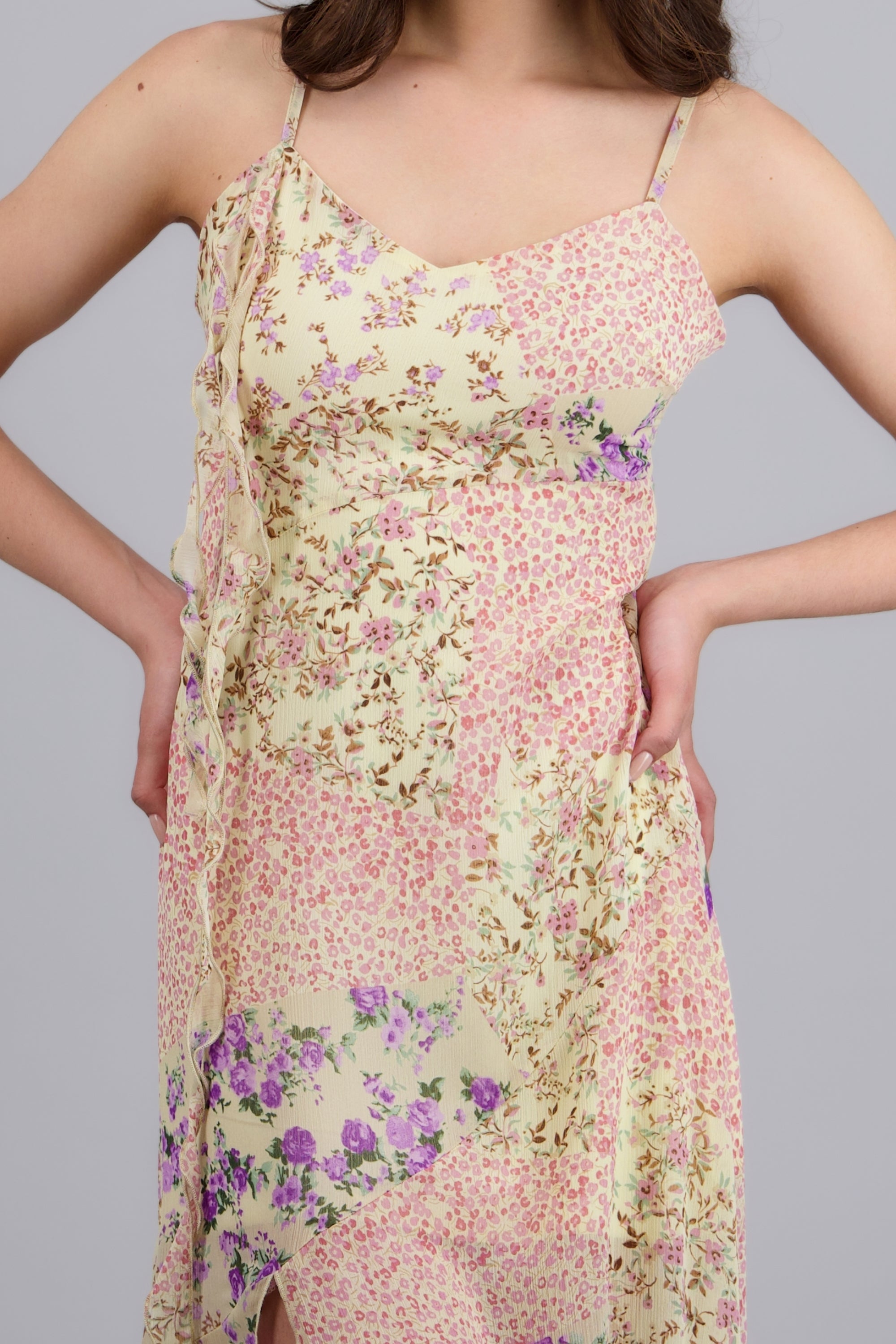 Vestido midi asimetrico tirantes ROSA COMBO