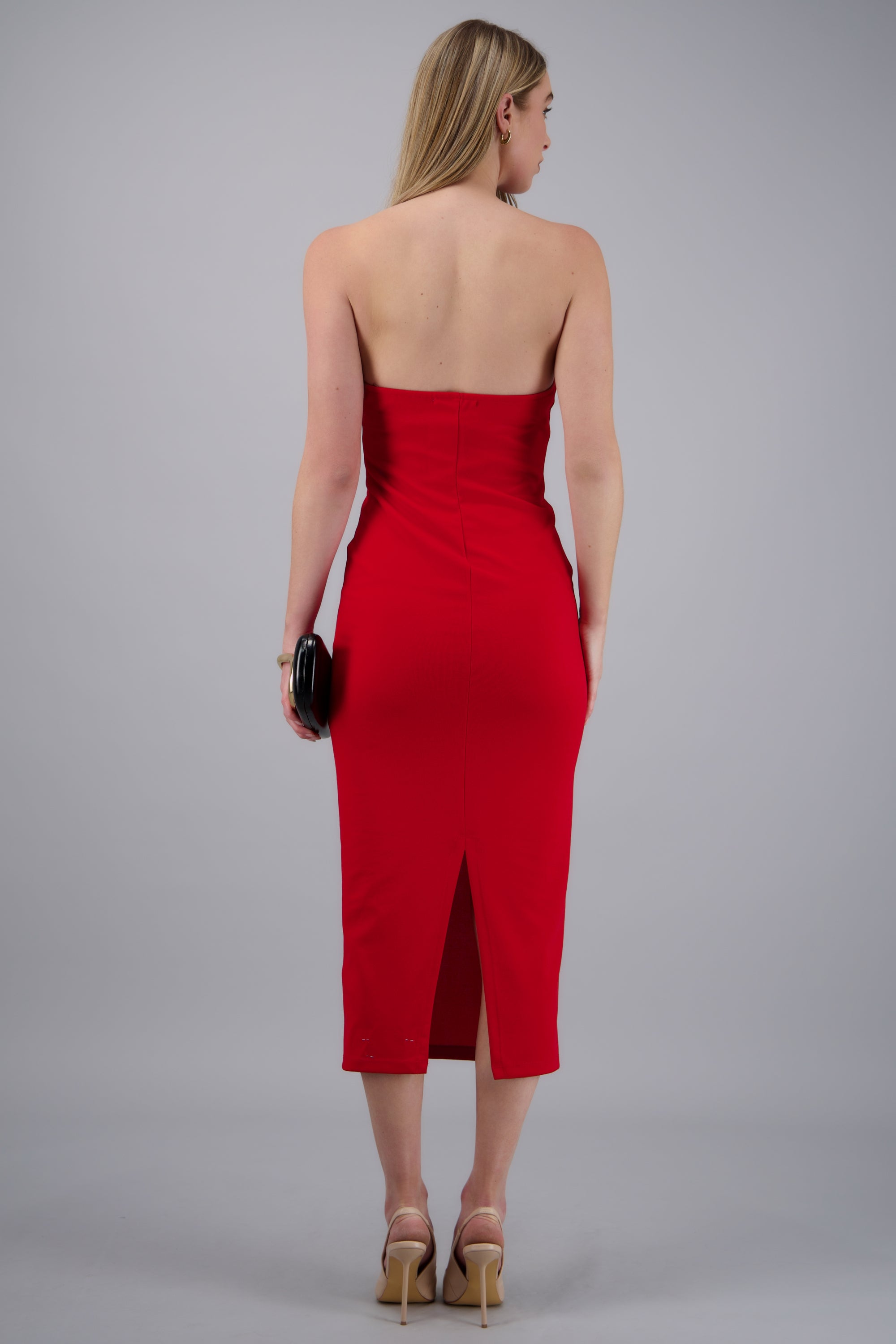 Vestido midi strapless escote corazón ROJO