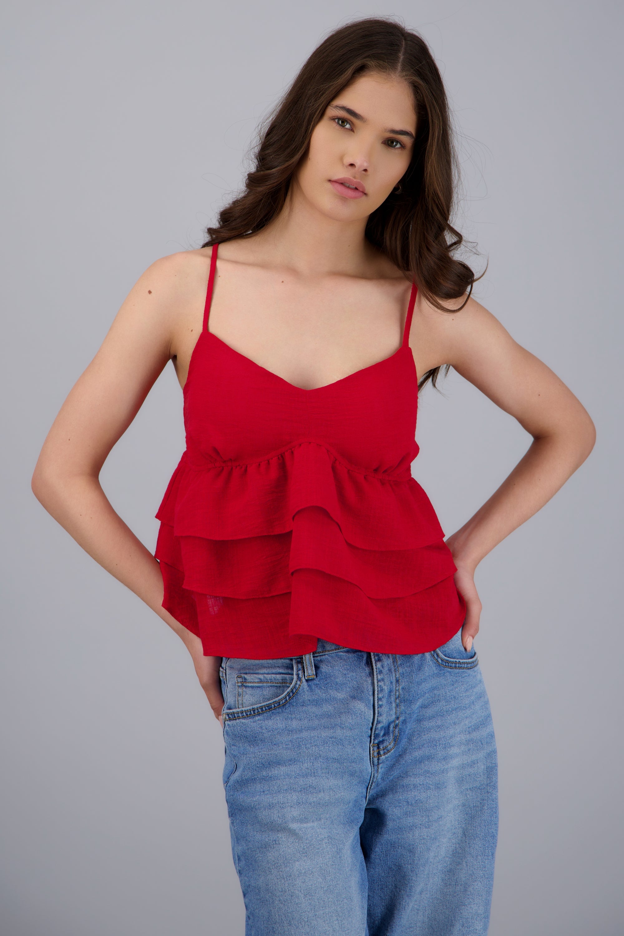 Blusa tirantes detalle olanes ROJO