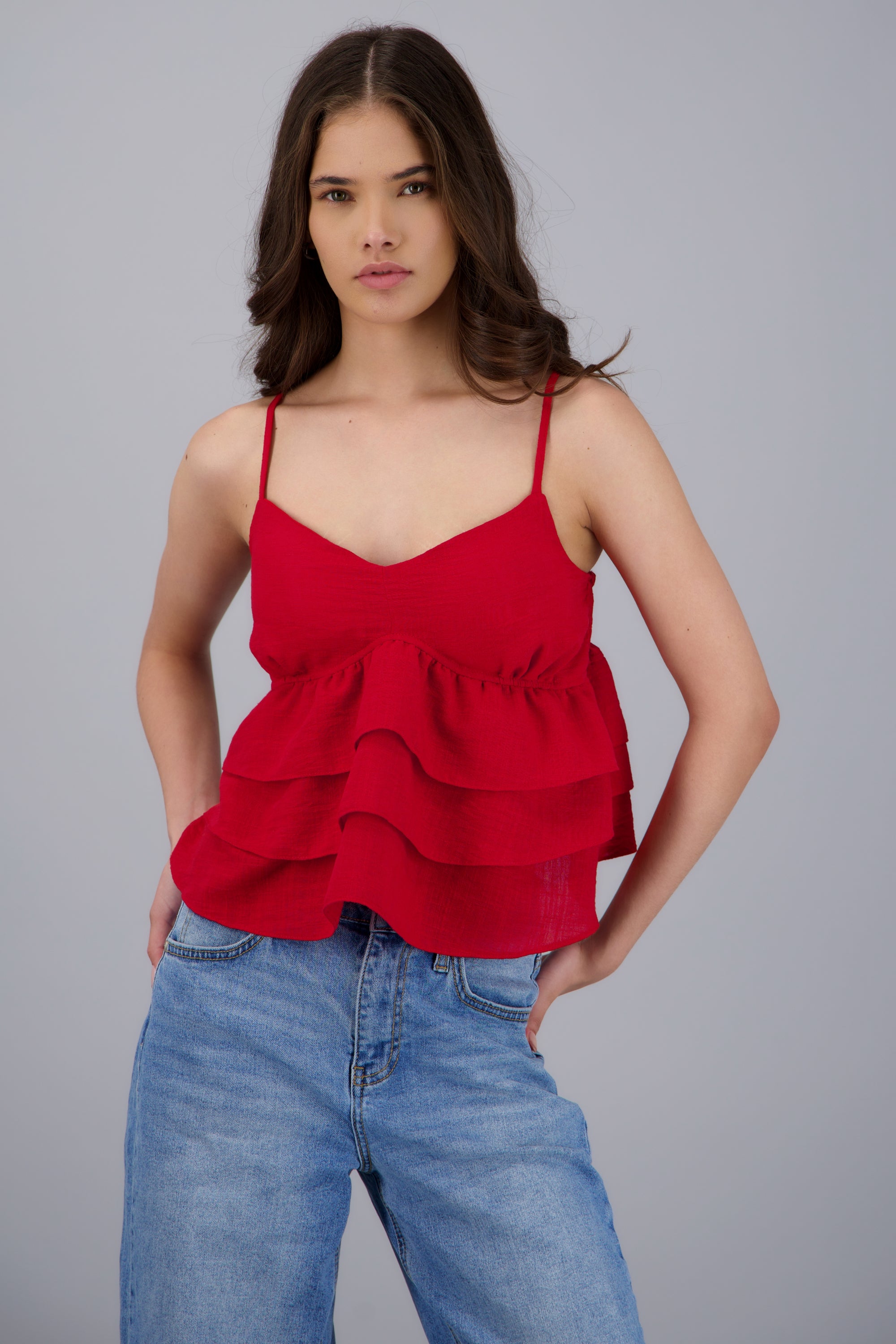 Blusa tirantes detalle olanes ROJO