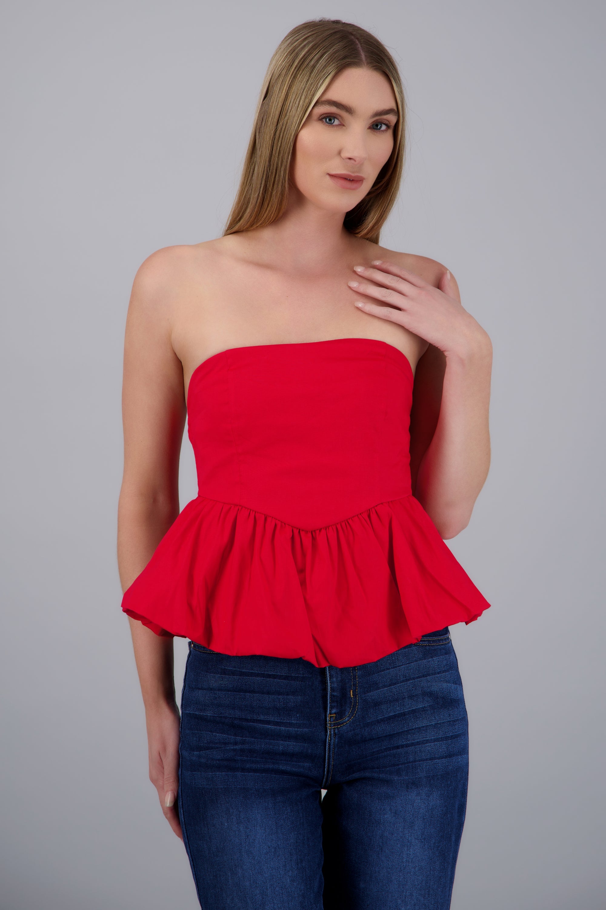 Top strapless detalle burbuja ROJO