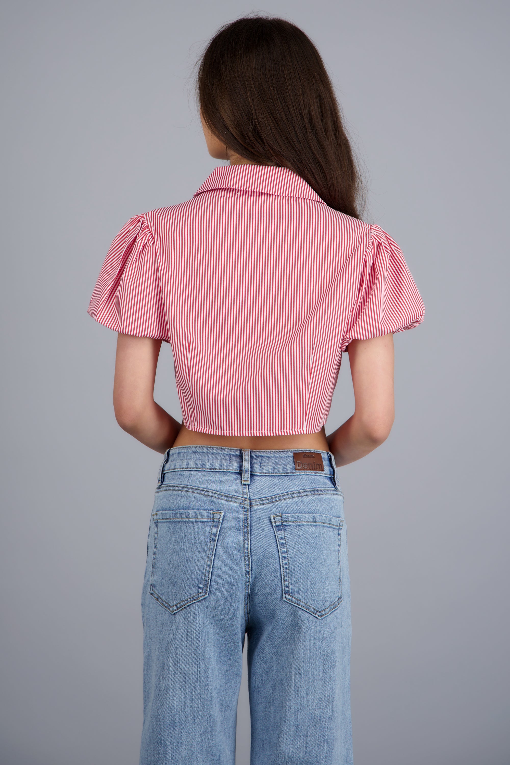 Camisa crop manga corta detalle moños ROJO COMBO