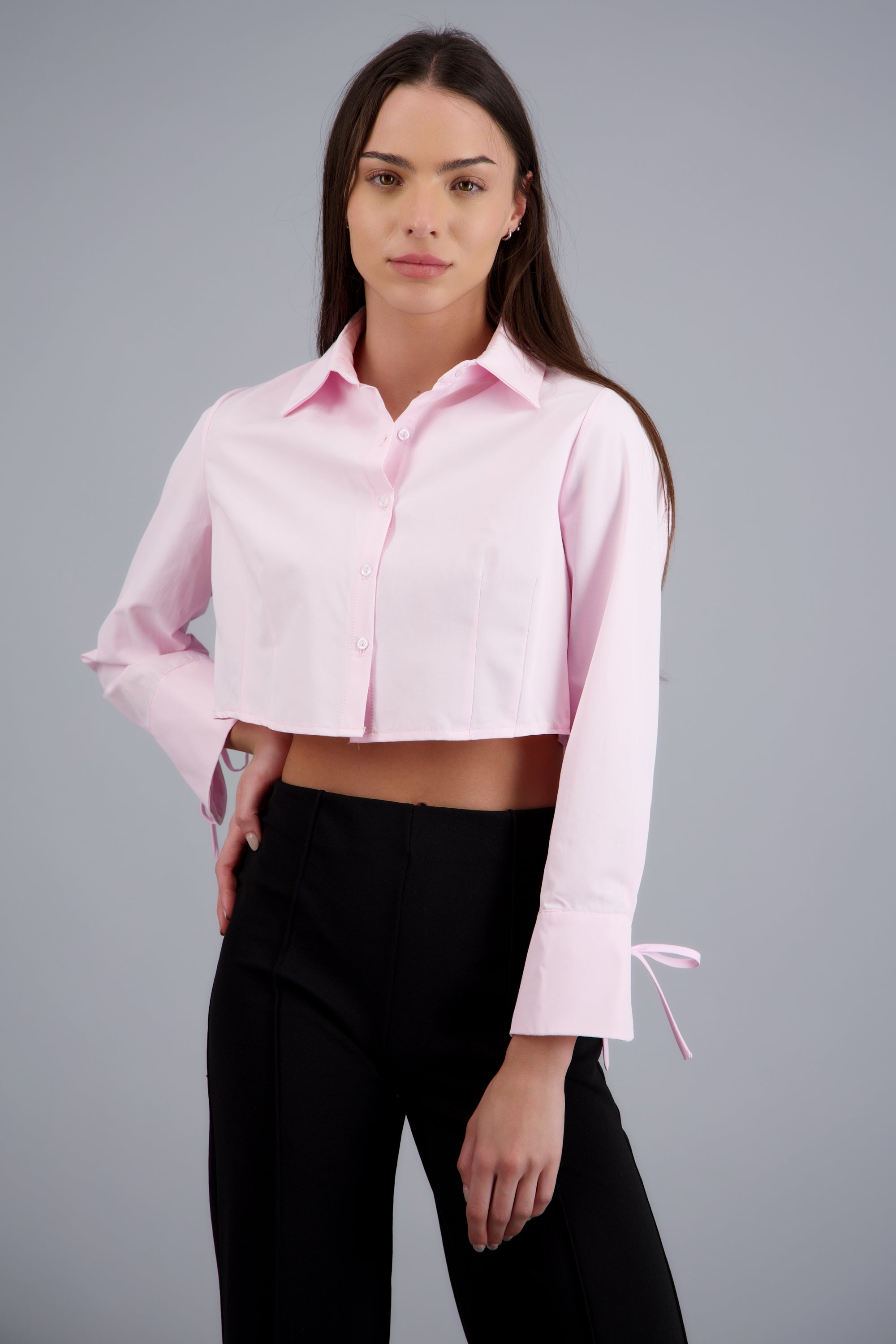 Camisa crop manga larga detalle pinzas ROSA PASTEL