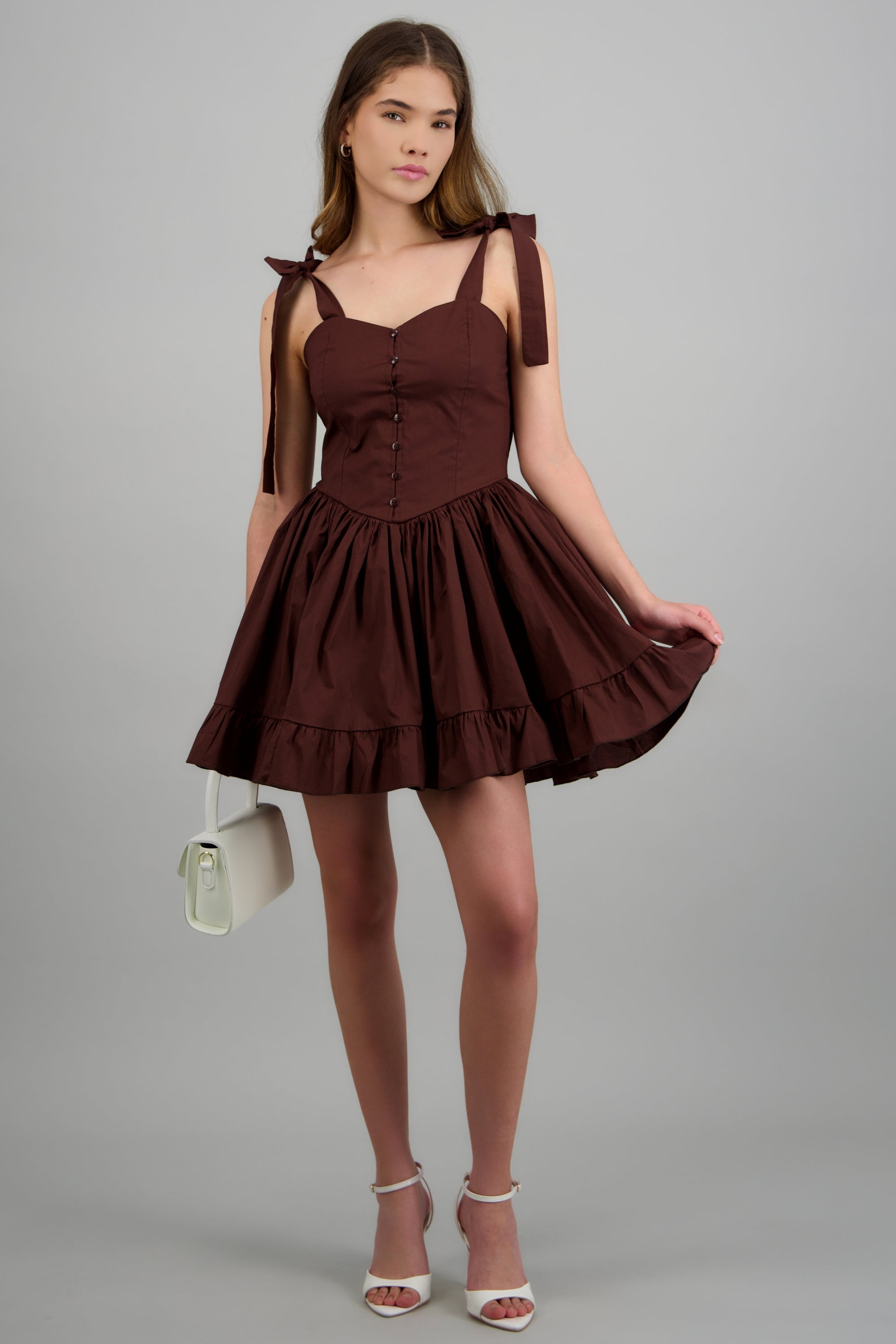 Vestido mini detalle botones CHOCOLATE