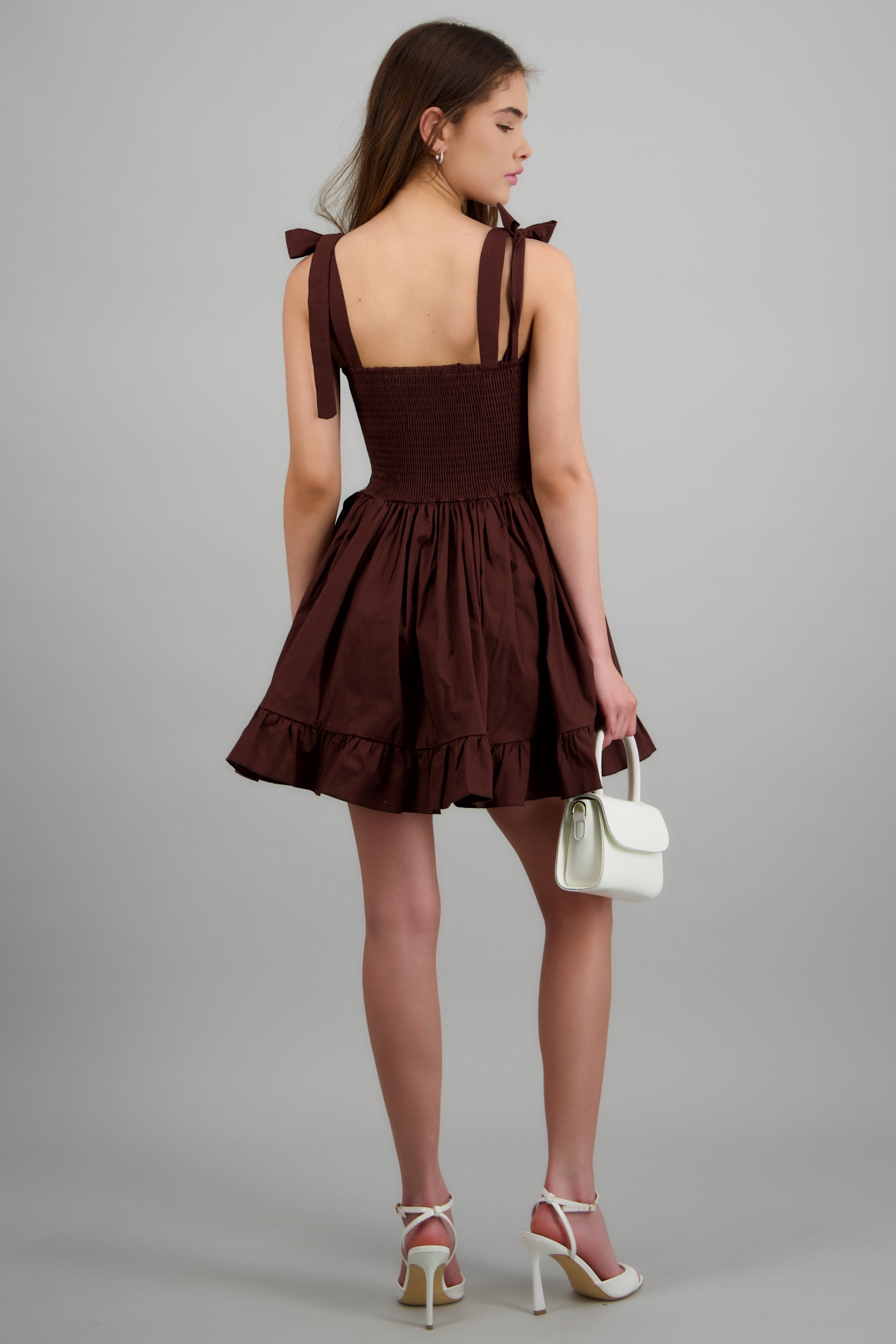 Vestido mini detalle botones CHOCOLATE