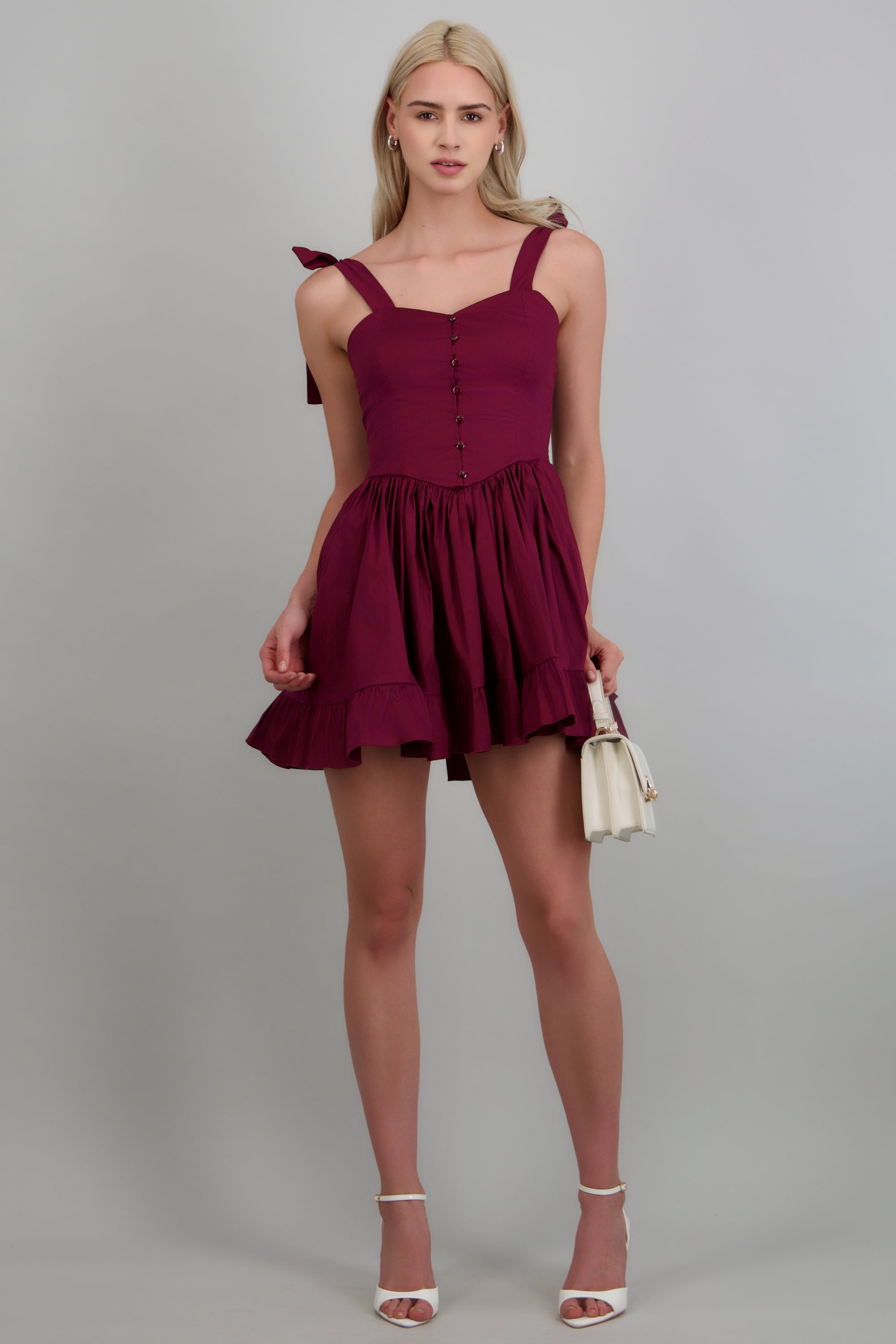 Vestido mini detalle botones VINO