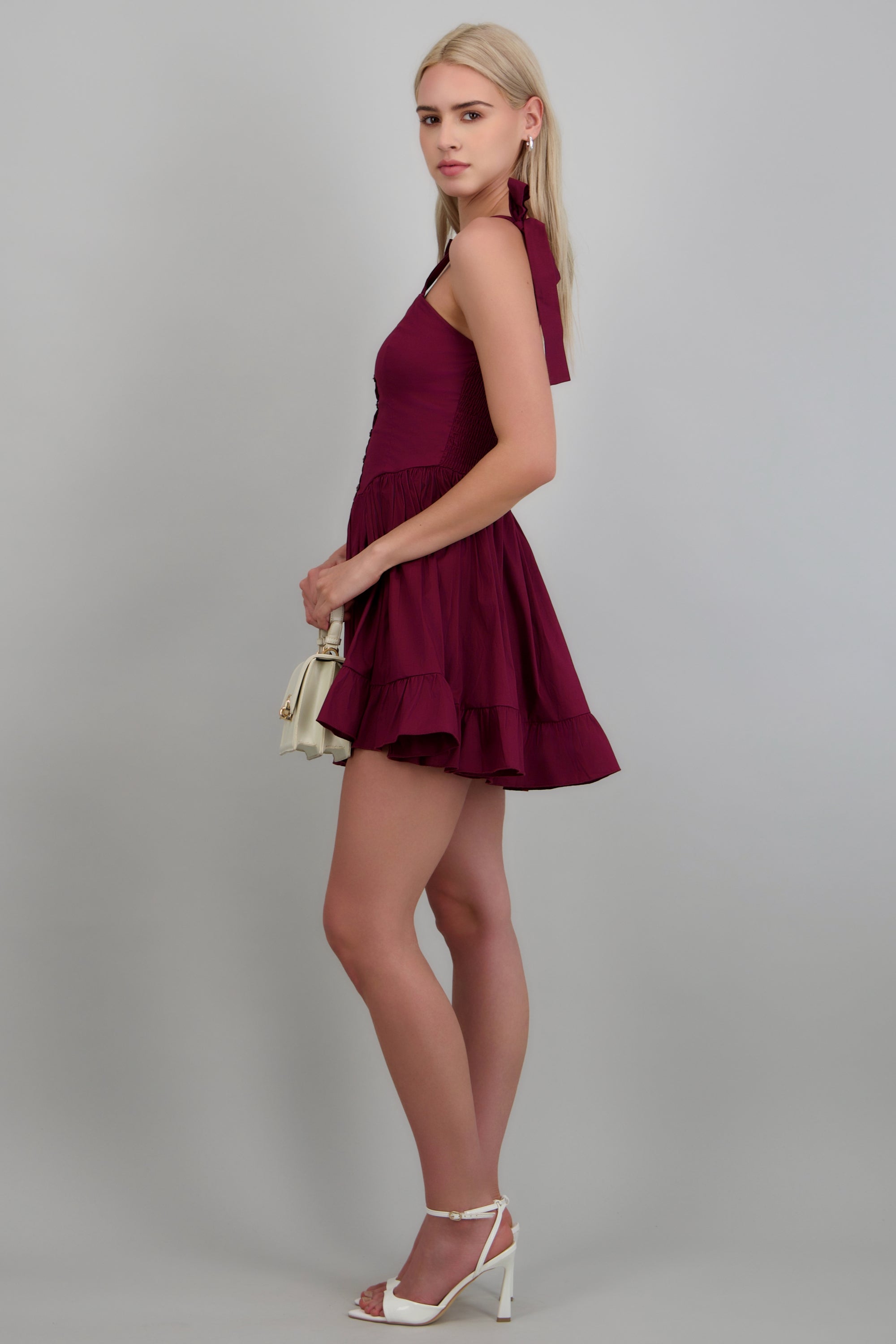 Vestido mini detalle botones VINO