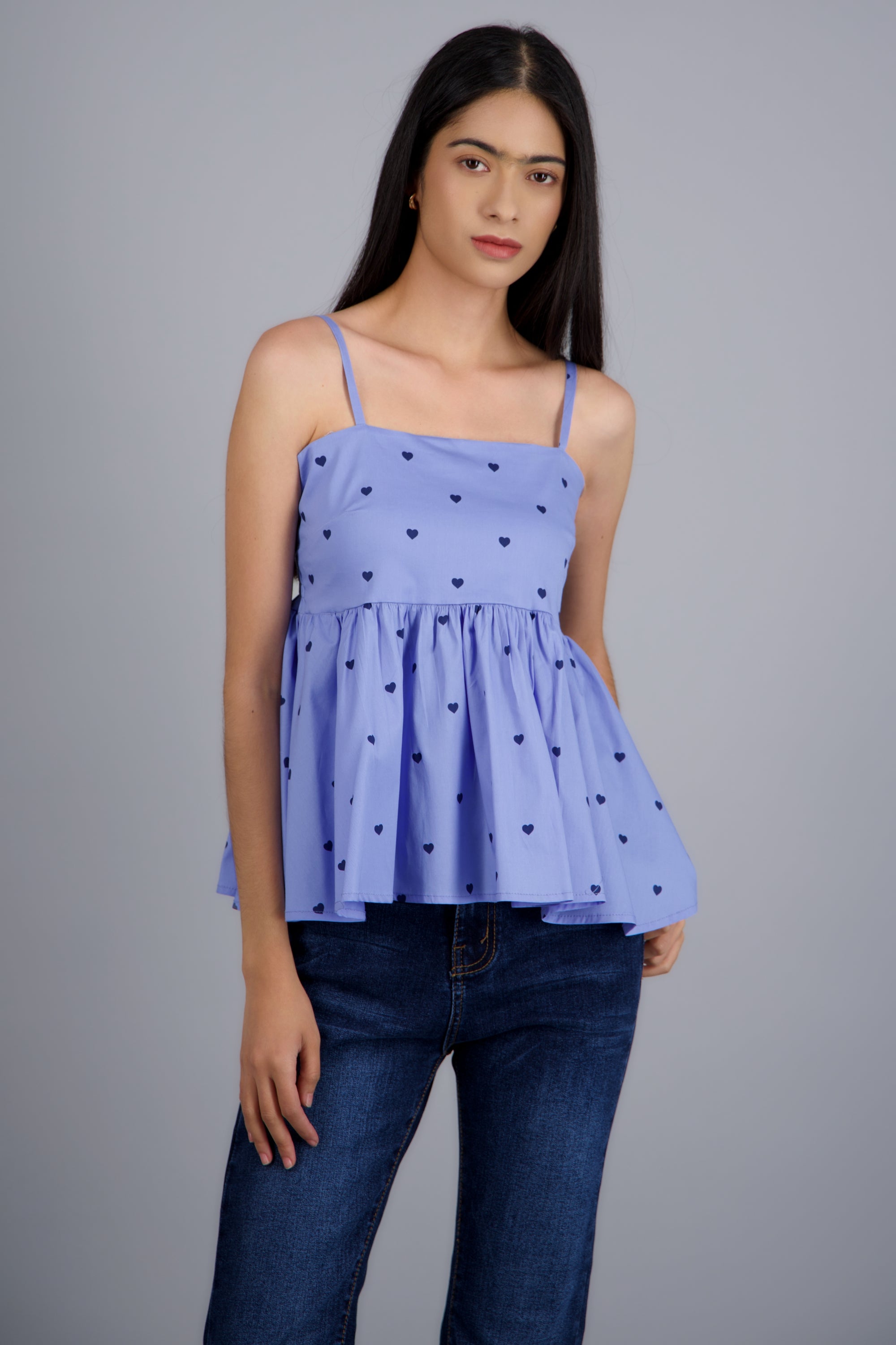 Blusa tirantes estampado mini corazones AZUL CIELO