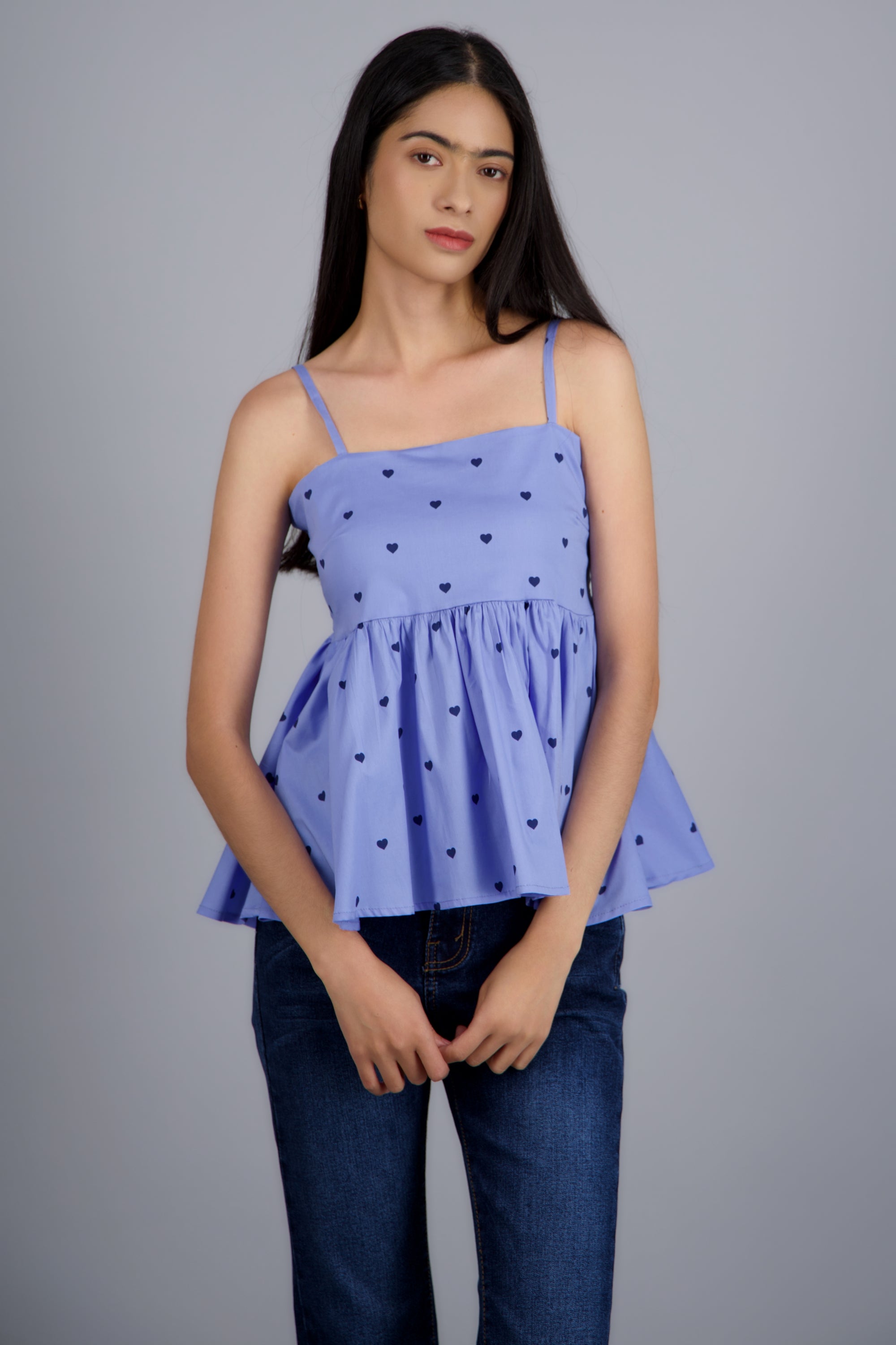 Blusa tirantes estampado mini corazones AZUL CIELO