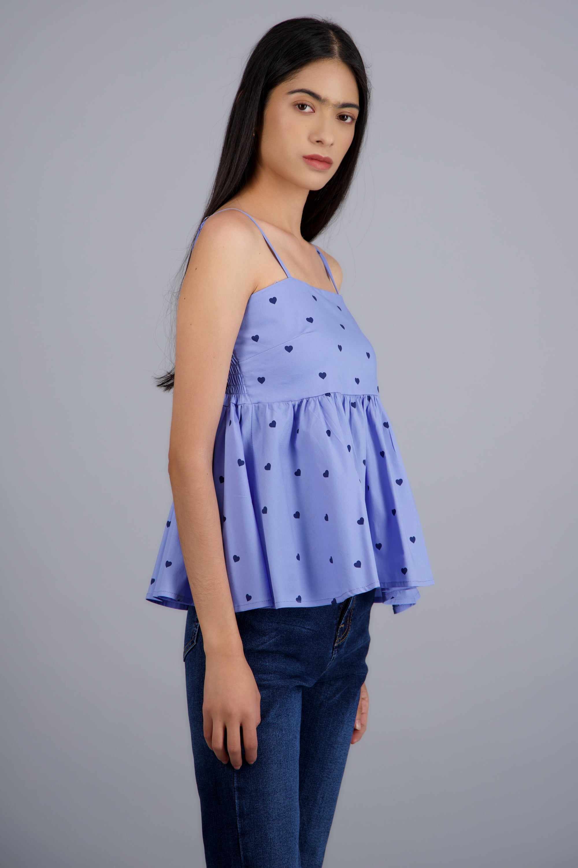 Blusa tirantes estampado mini corazones AZUL CIELO