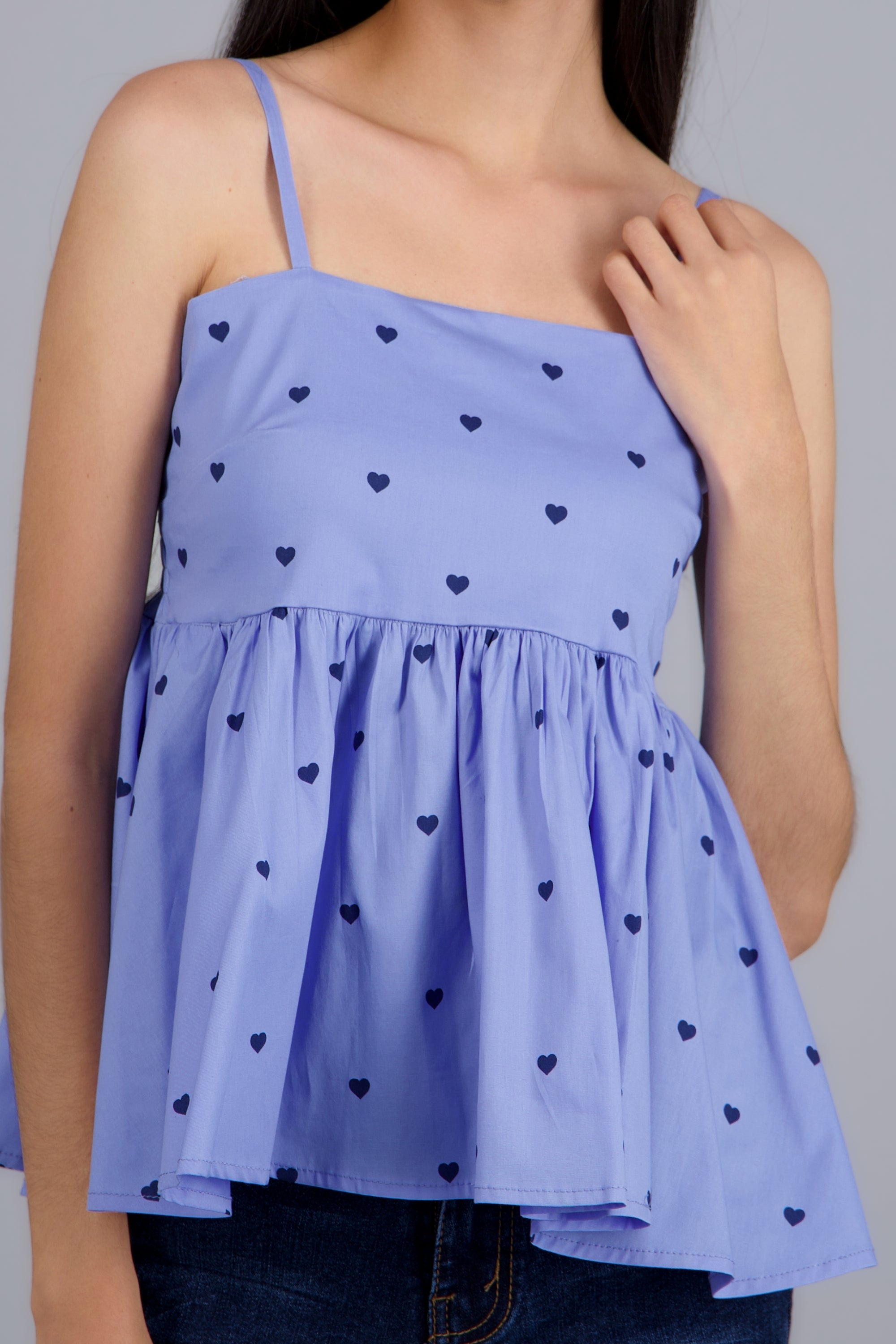 Blusa tirantes estampado mini corazones AZUL CIELO